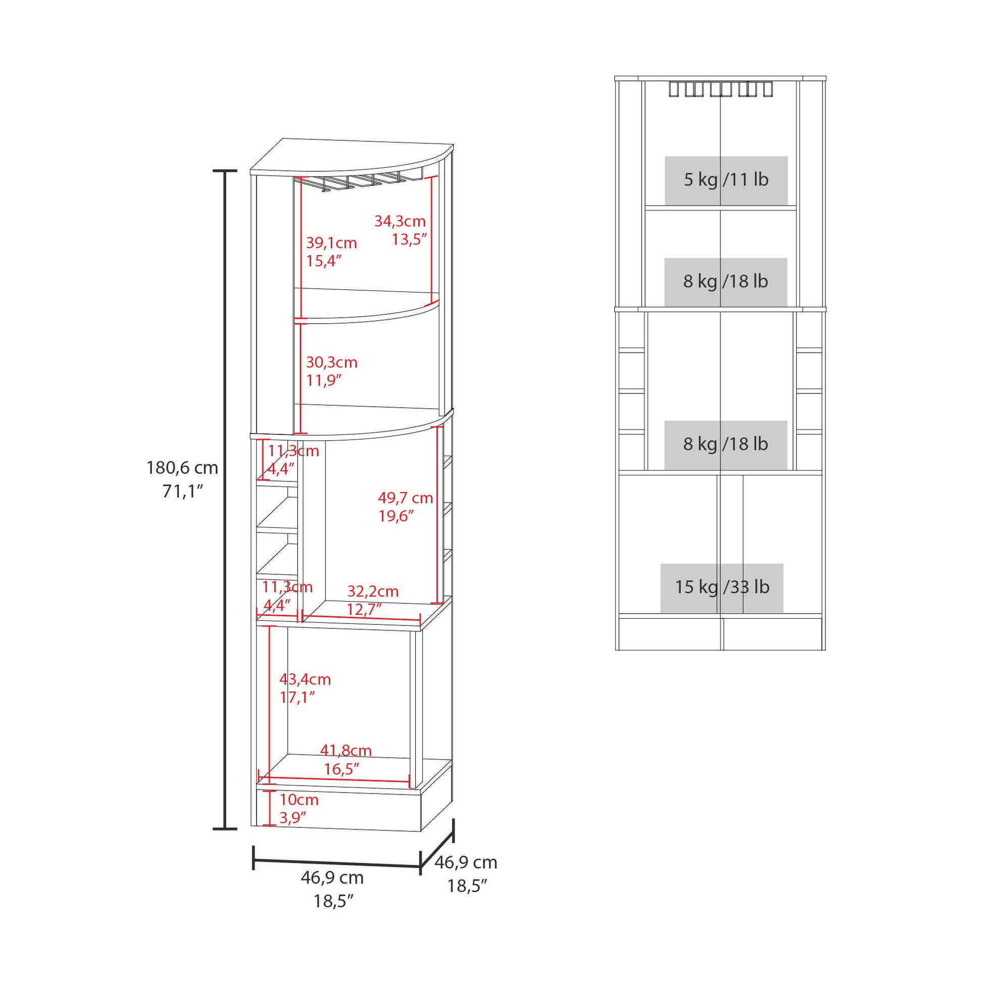 Mueble Bar Esquinero Beijing 180X46X46 Rta Nogal Zf