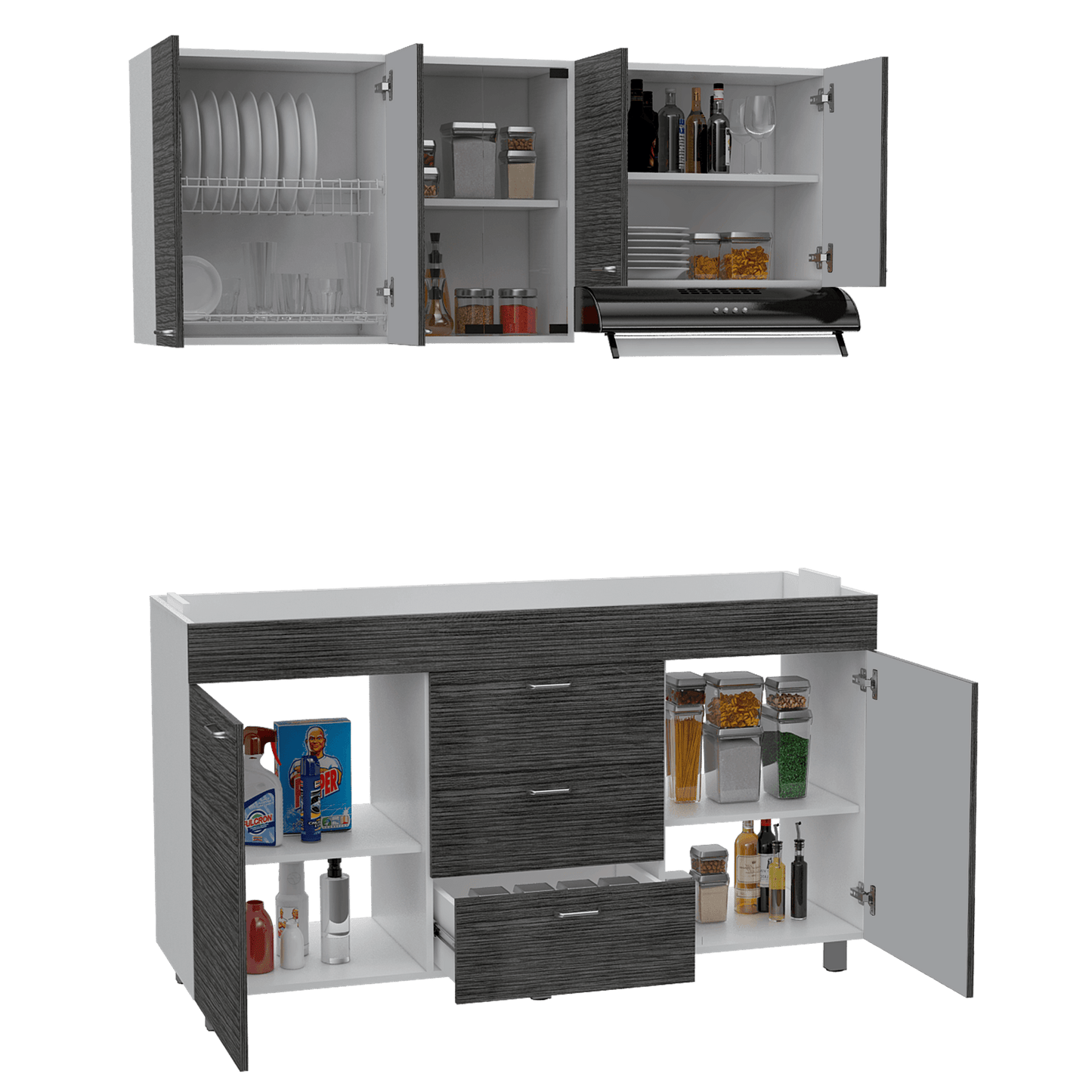 Cocina 150 Lumina Izq 60X150X31 Rta Blanco Roble Gris