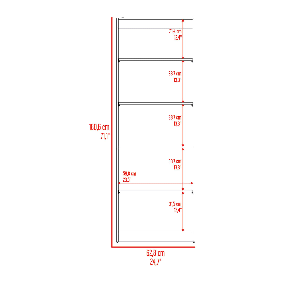 Estante Home E3 5 Espacios 180X628X29 Rta Wengue Fresno N/A
