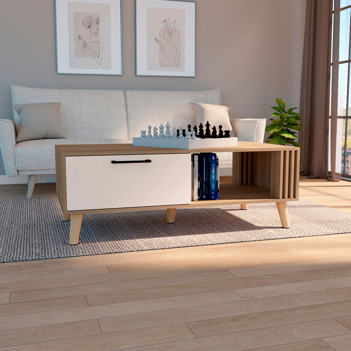 Mesa De Centro Vance 43X120X60 Rta Fresno Eu Capri