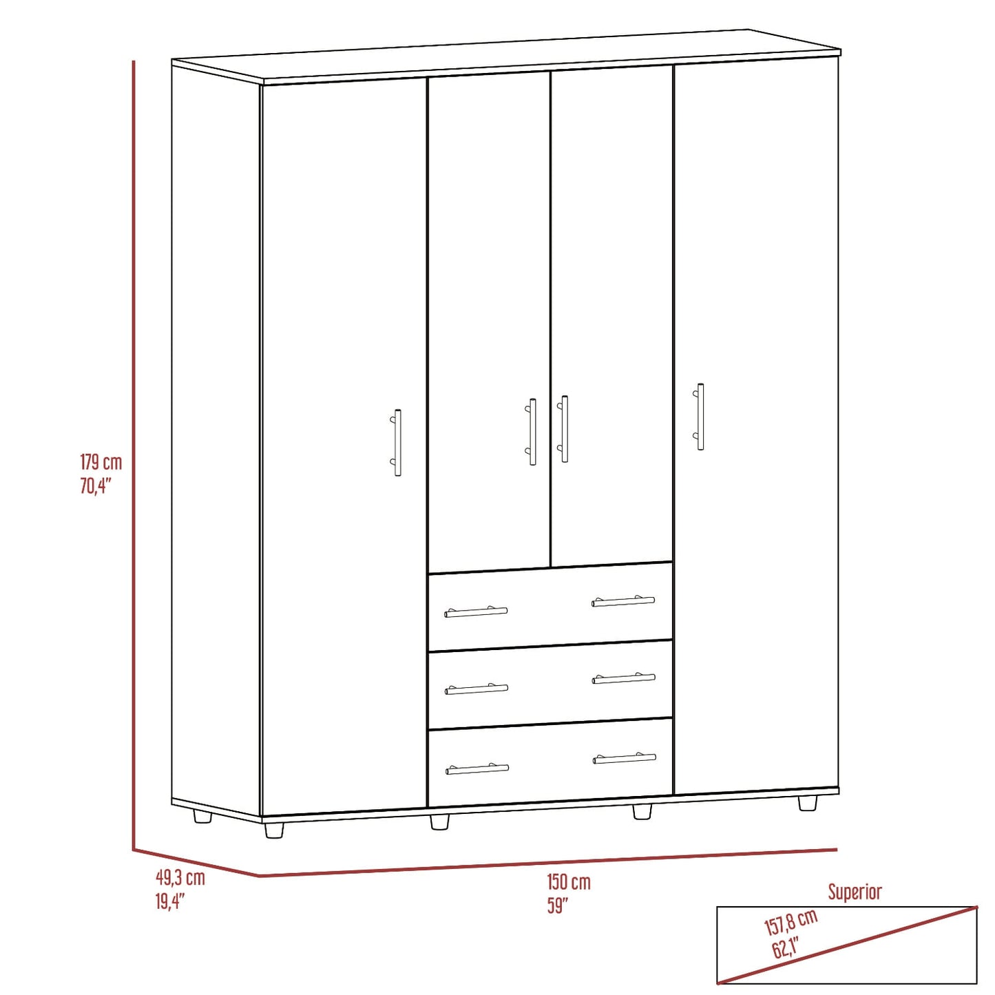 Closet Fontan 179X150X49 Rta Fresno Europeo