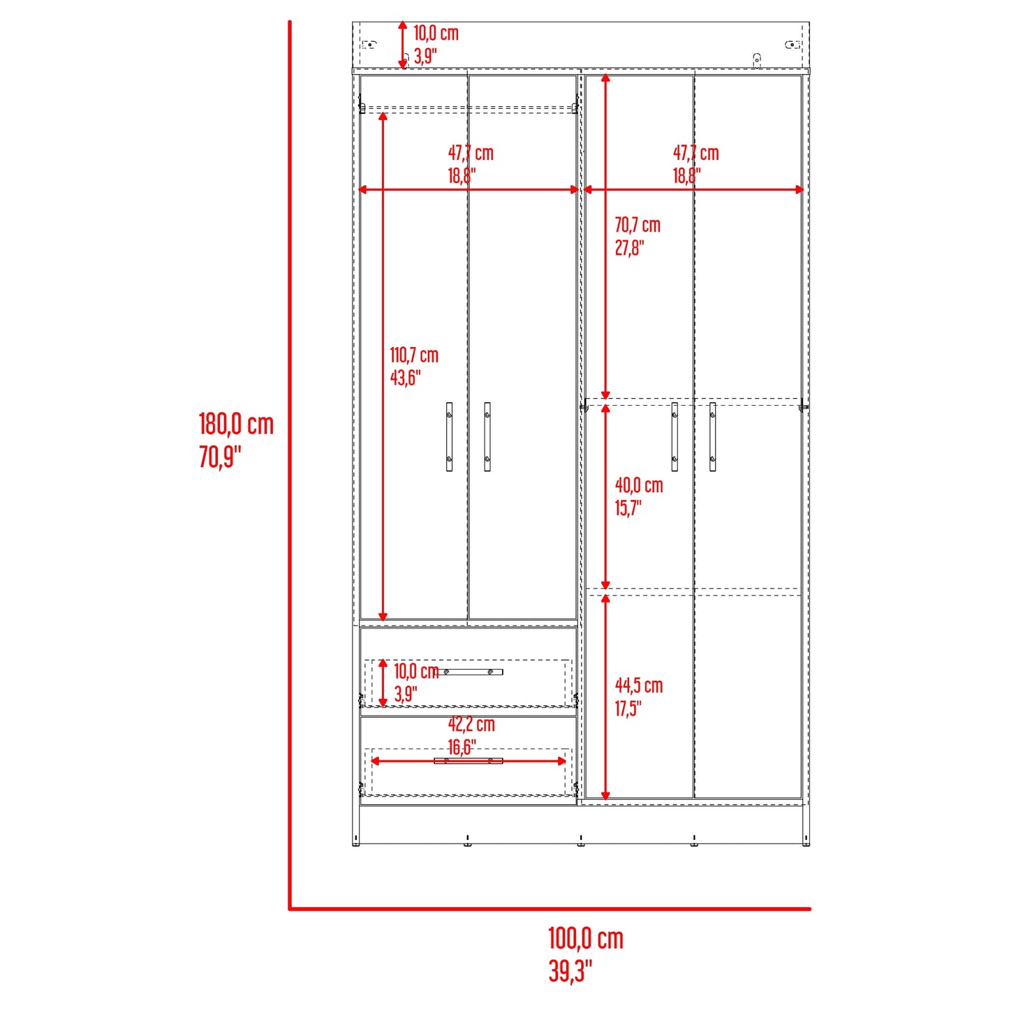 Closet Houston 4 Puertas 2 Cajones 180X100X47 Rta Cartagena Wengue