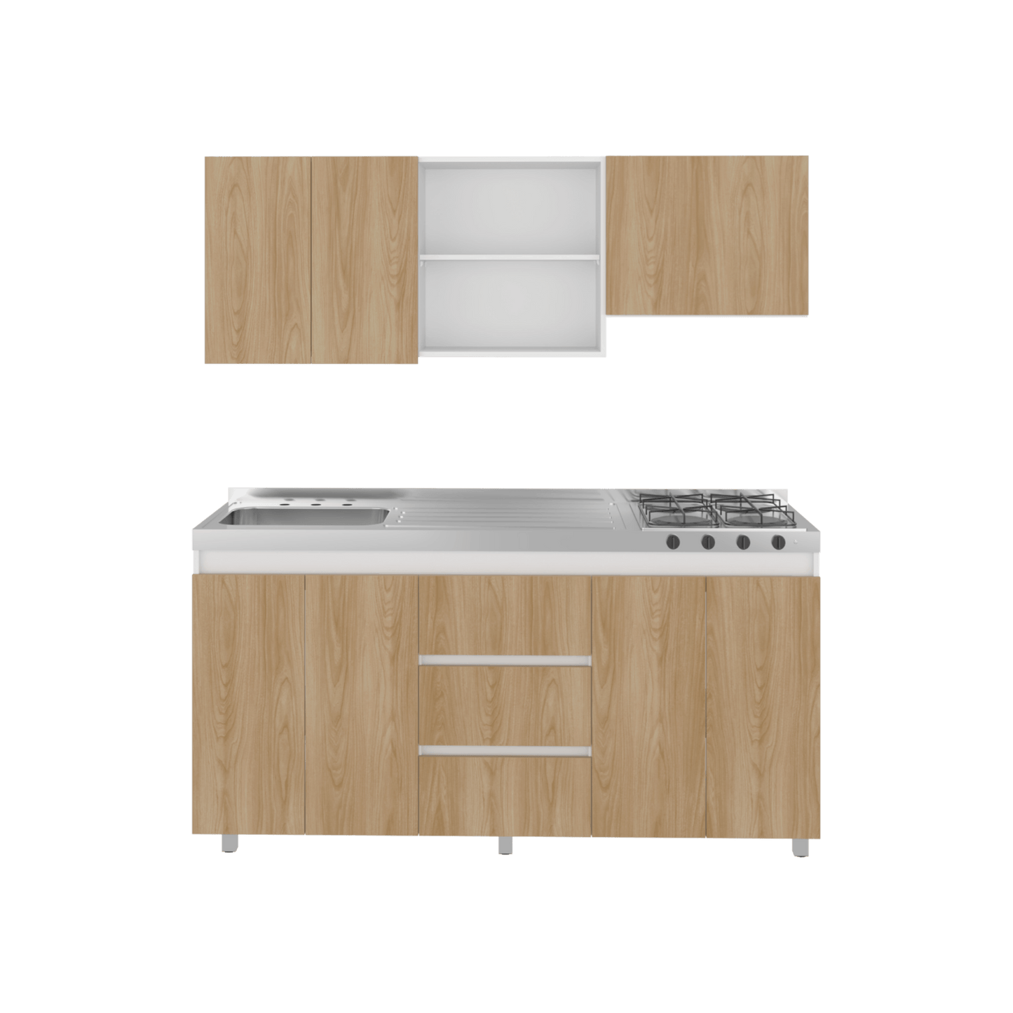 Cocina Boreal Izquierda 210X180X50 Rta Blanco Fresno