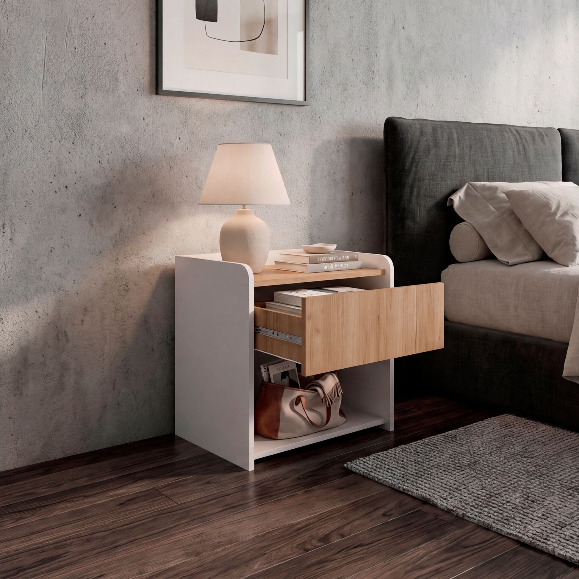 Mesa De Noche Fidelis 50X52X35 Rta Blanco Fresno Zf