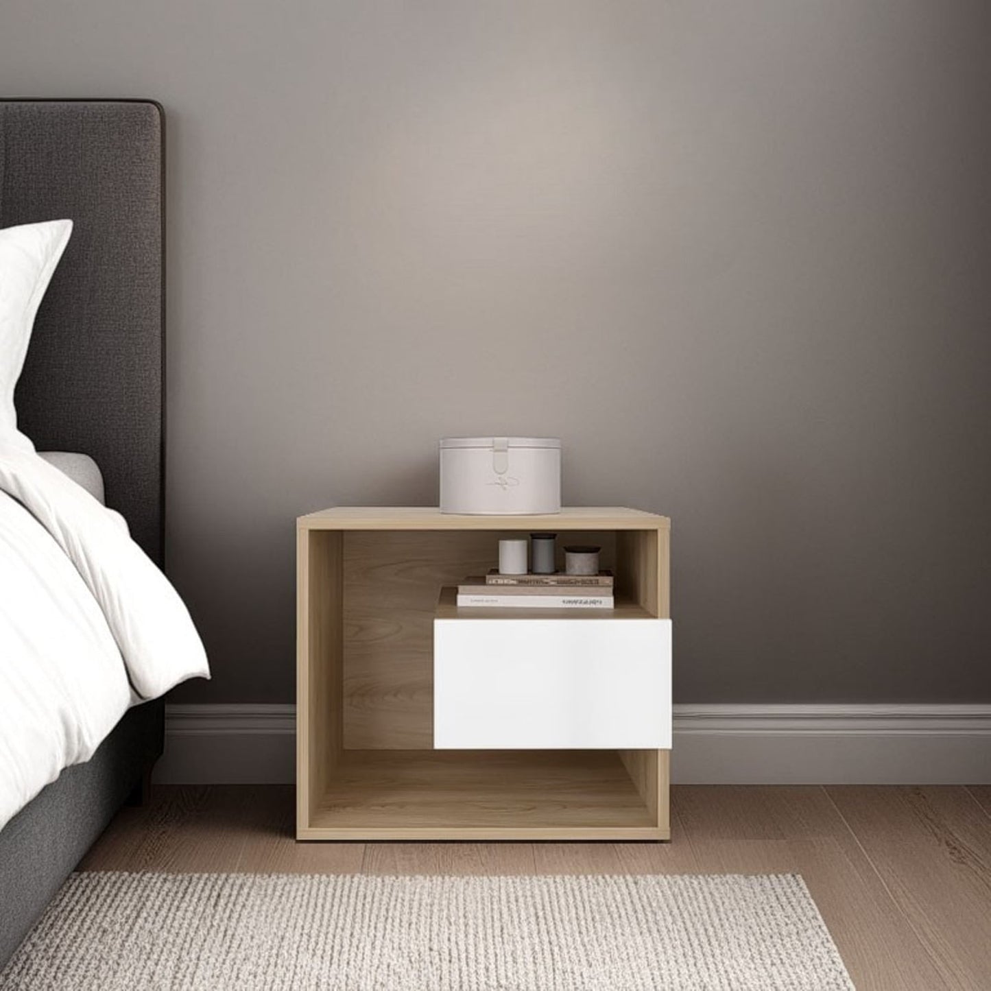 Mesa De Noche  Buda 43X50X41 Rta Fresno Blanco