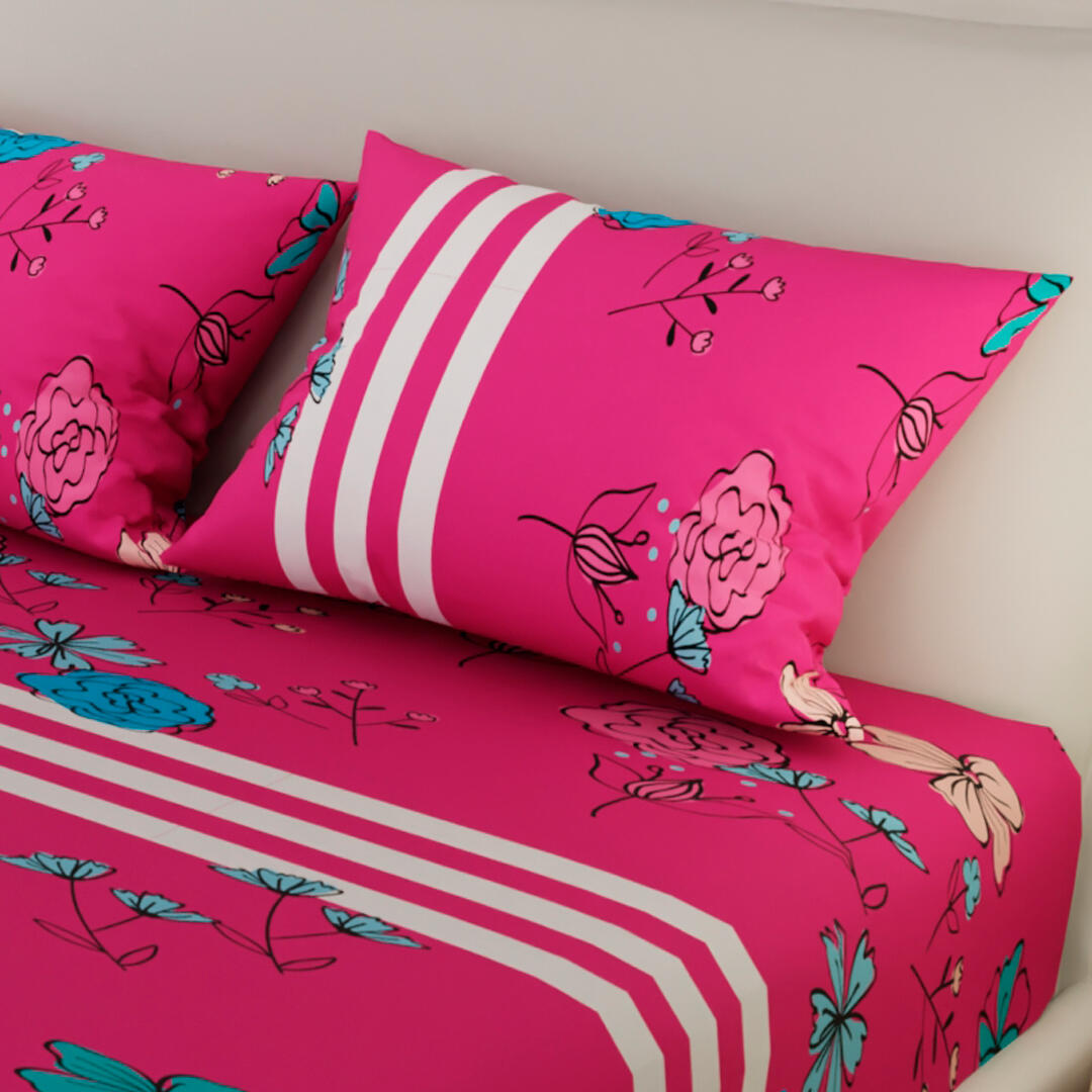 Sabana Ajustable Flores Fondo Fucsia