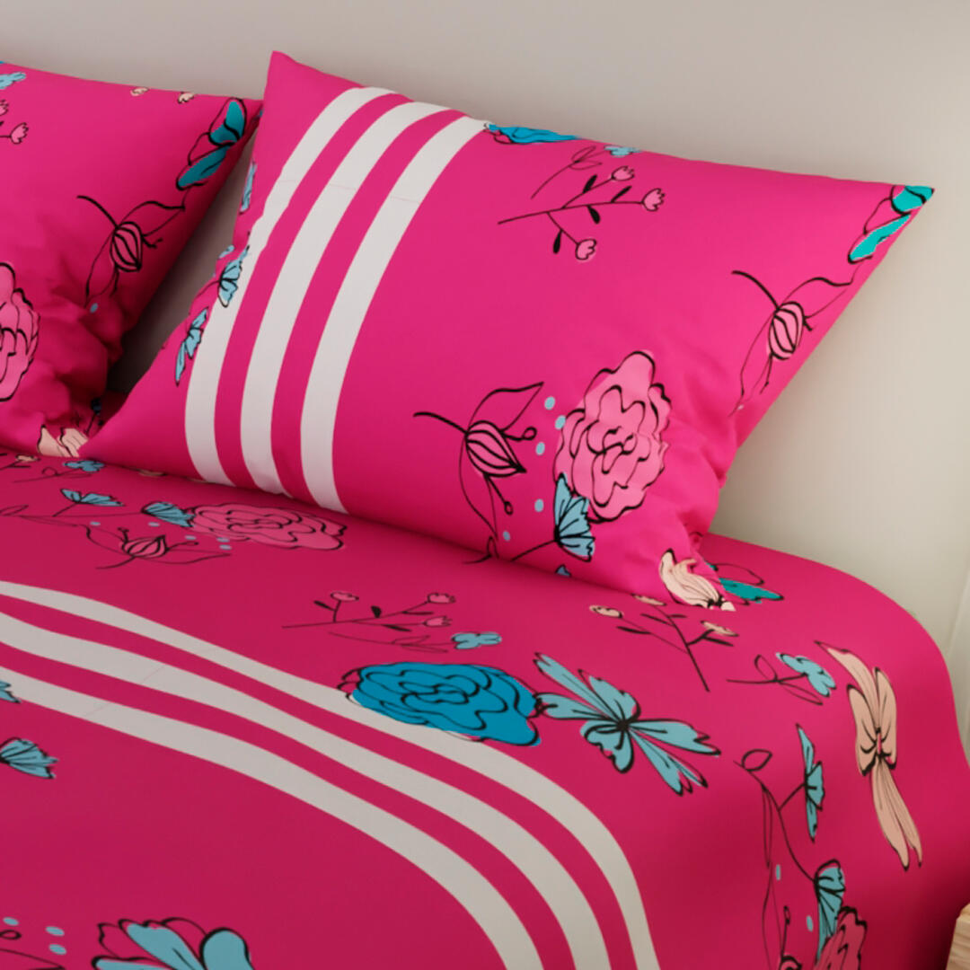 Juego De Sabanas Con Cortinas Fucsia Patrón Floral