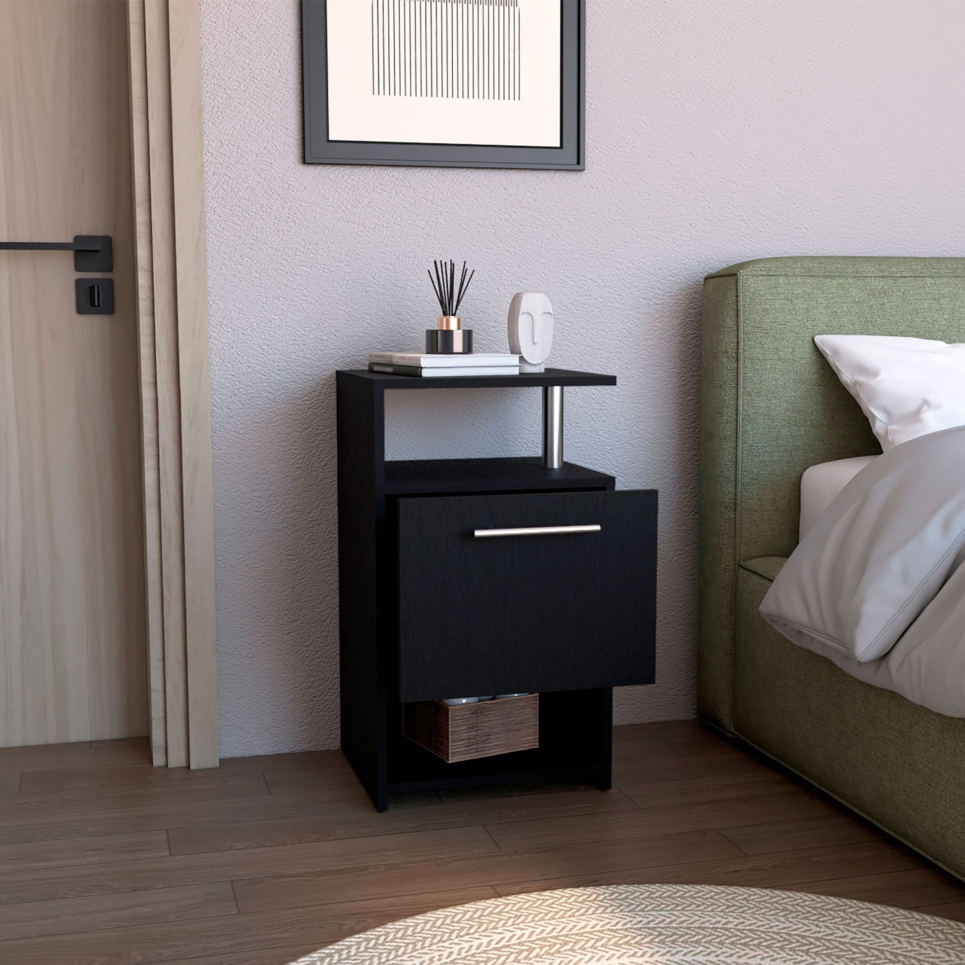 Mesa De Noche Alta Jena 70X40X36 Rta Wengue