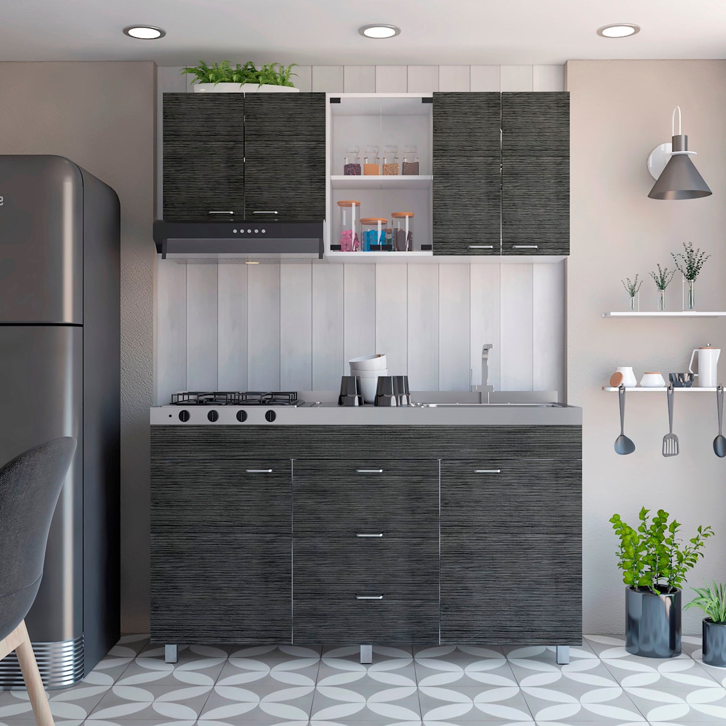Cocina 150 Lumina Der 60X150X31 Rta Blanco Roble Gris