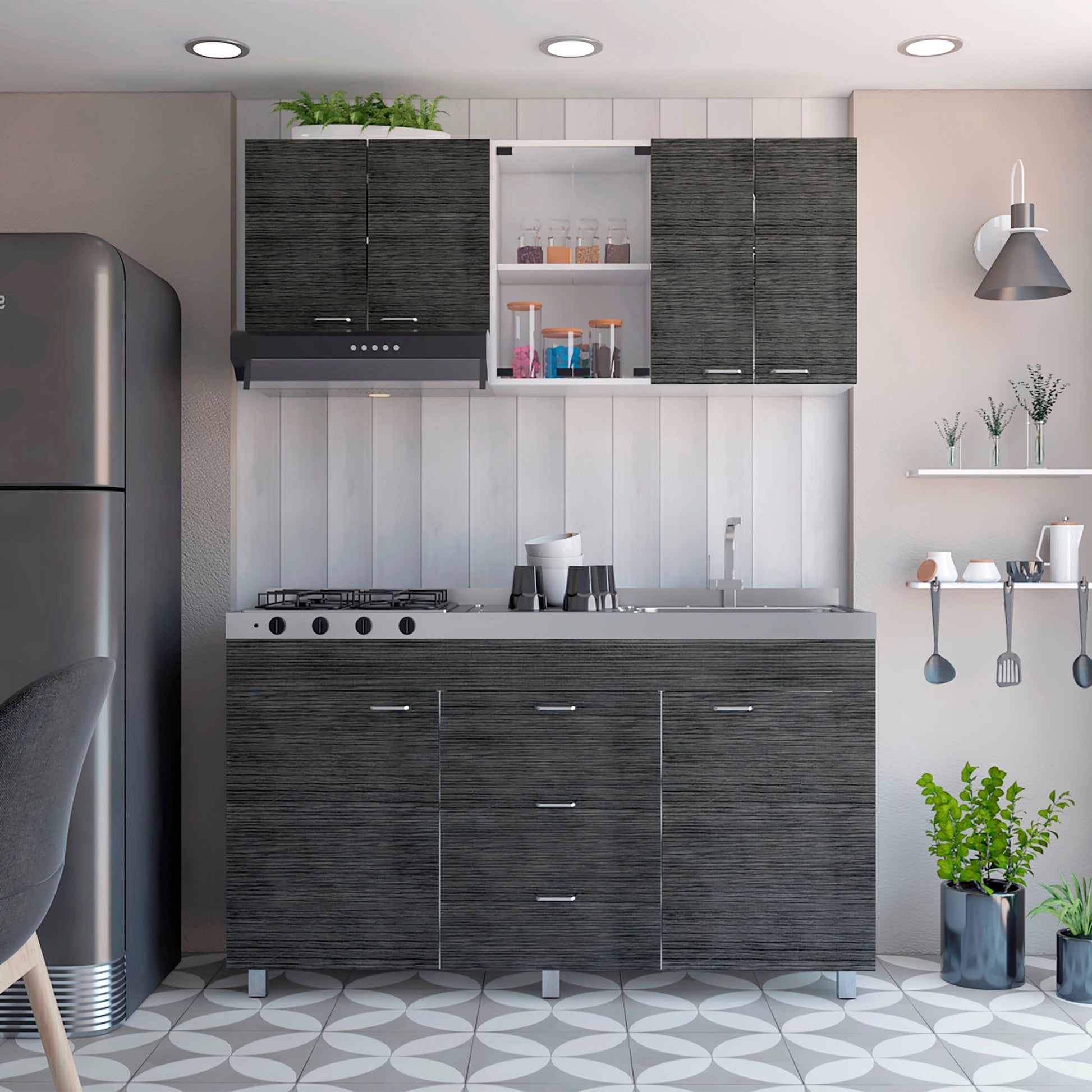 Cocina 150 Lumina Der 60X150X31 Rta Blanco Roble Gris