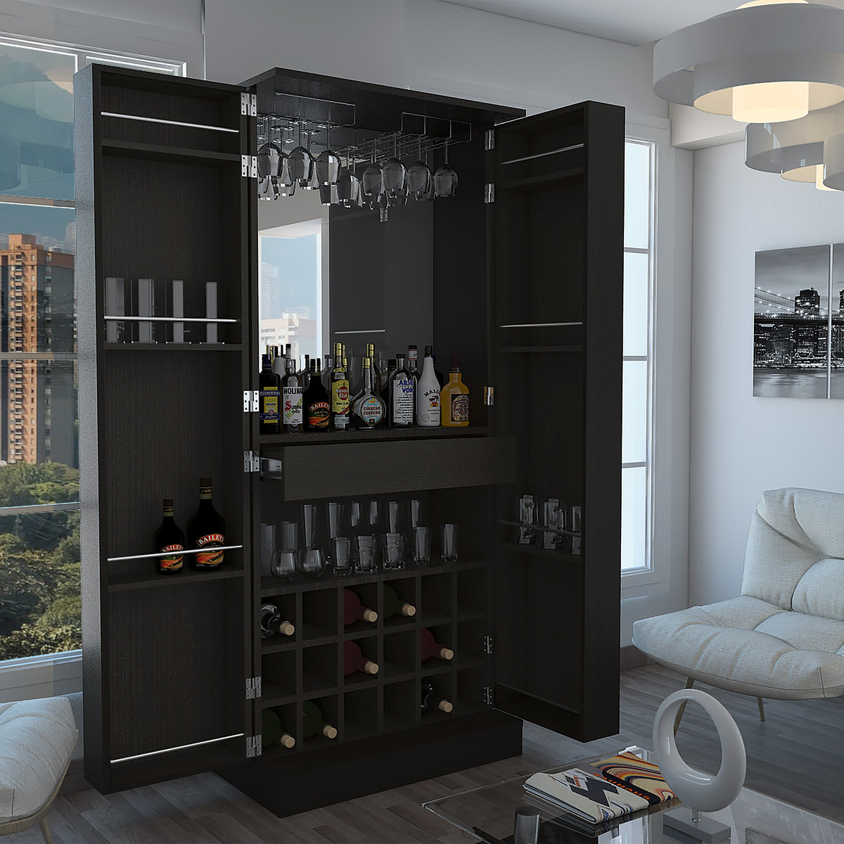 Bar Malbec Con Espejo Alto Rta Wengue N/A