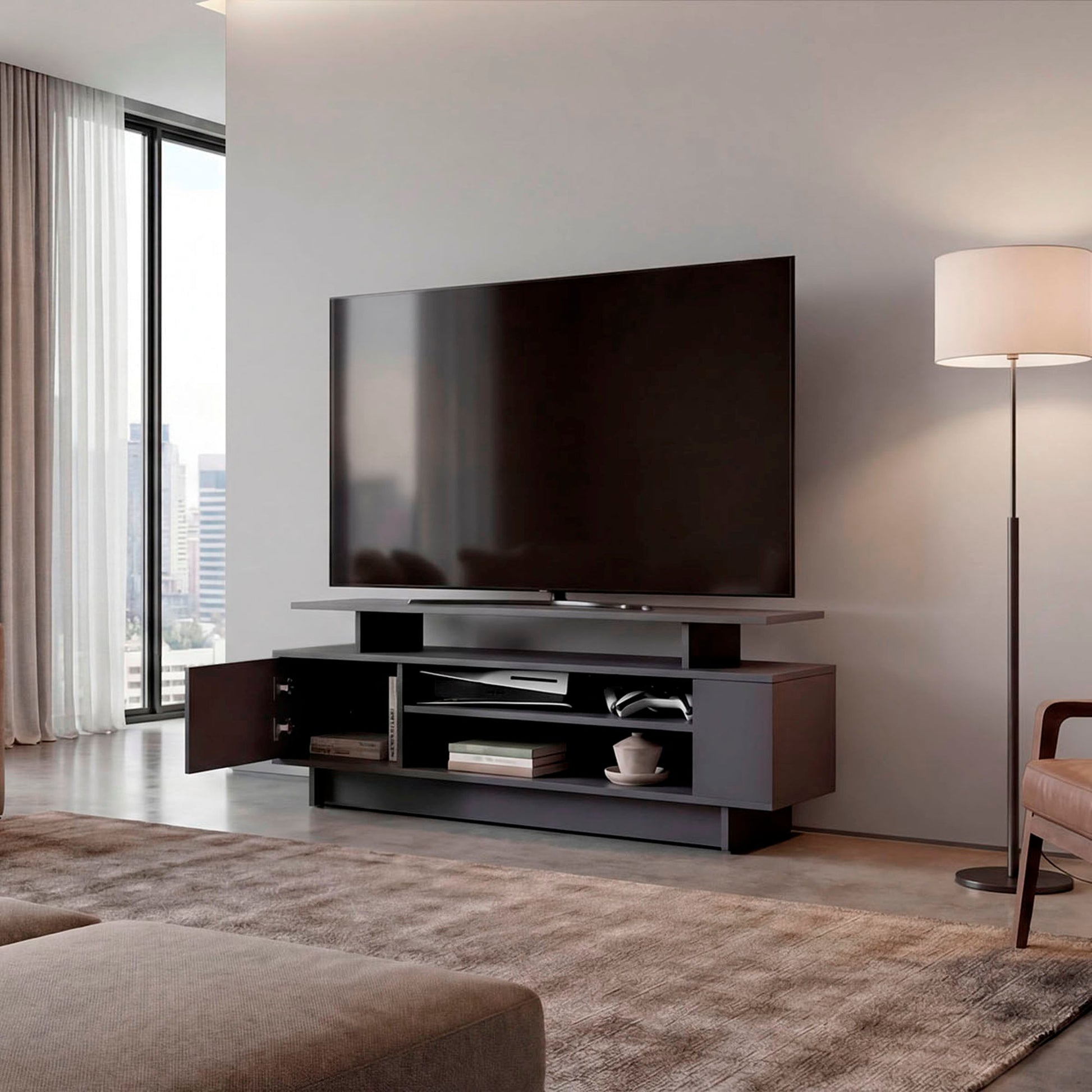 Rack De Tv Bowie 46X130X40 Rta Plomo Ocaso
