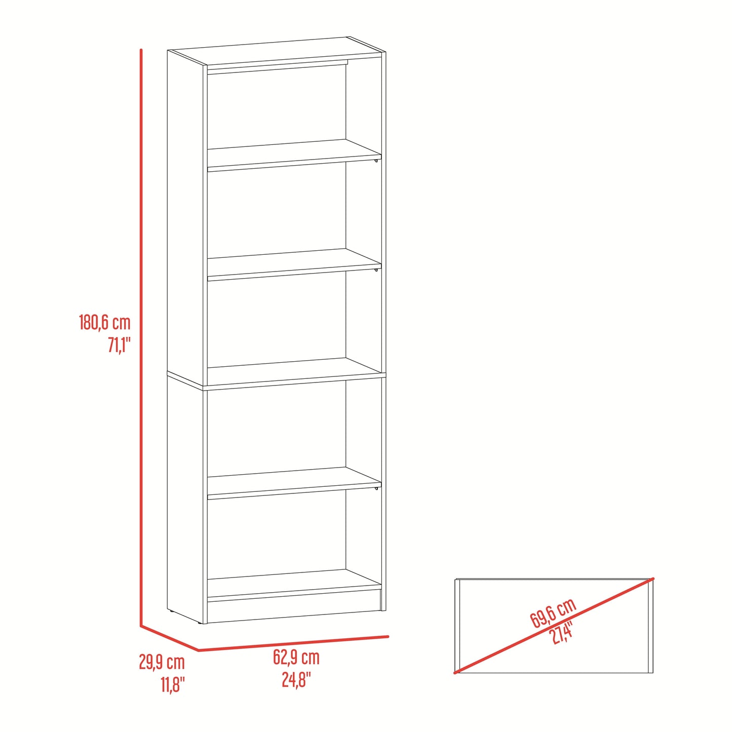 Estante Home 180X62X29 Rta Fresno Eu Blanco Mqz