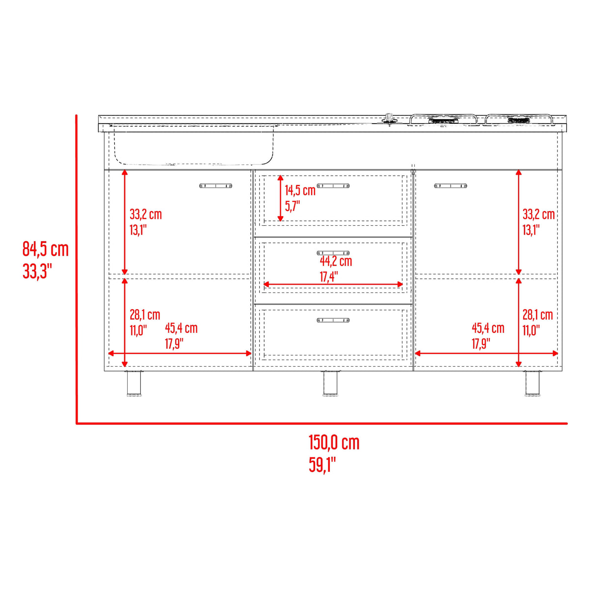 Mueble Inferior De Cocina Izq Lumina 84X150X52 Rta Blanco Positano