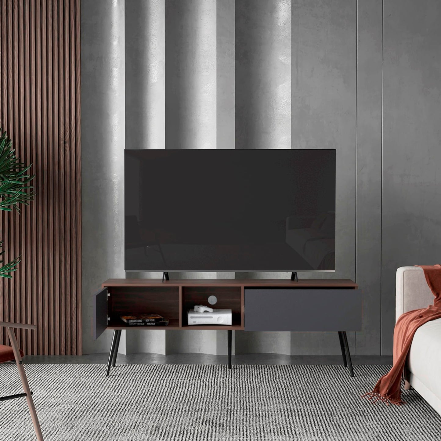 Mesa De Tv 70" Zurich 58X158X35 Rta Milan Plomo