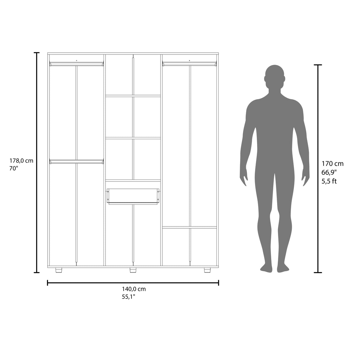 Closet Bariloche 178X140X46,8 Rta Fresno Eu Zf N/A