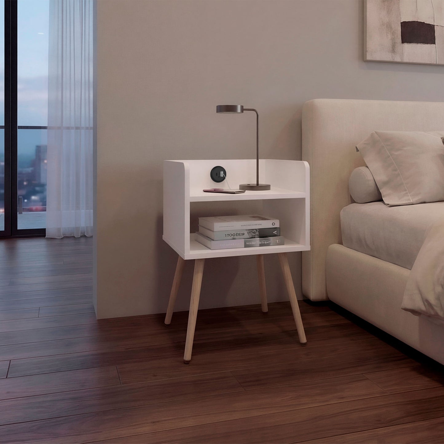 Mesa De Noche Didi Usb 58X40X34 Rta Blanco