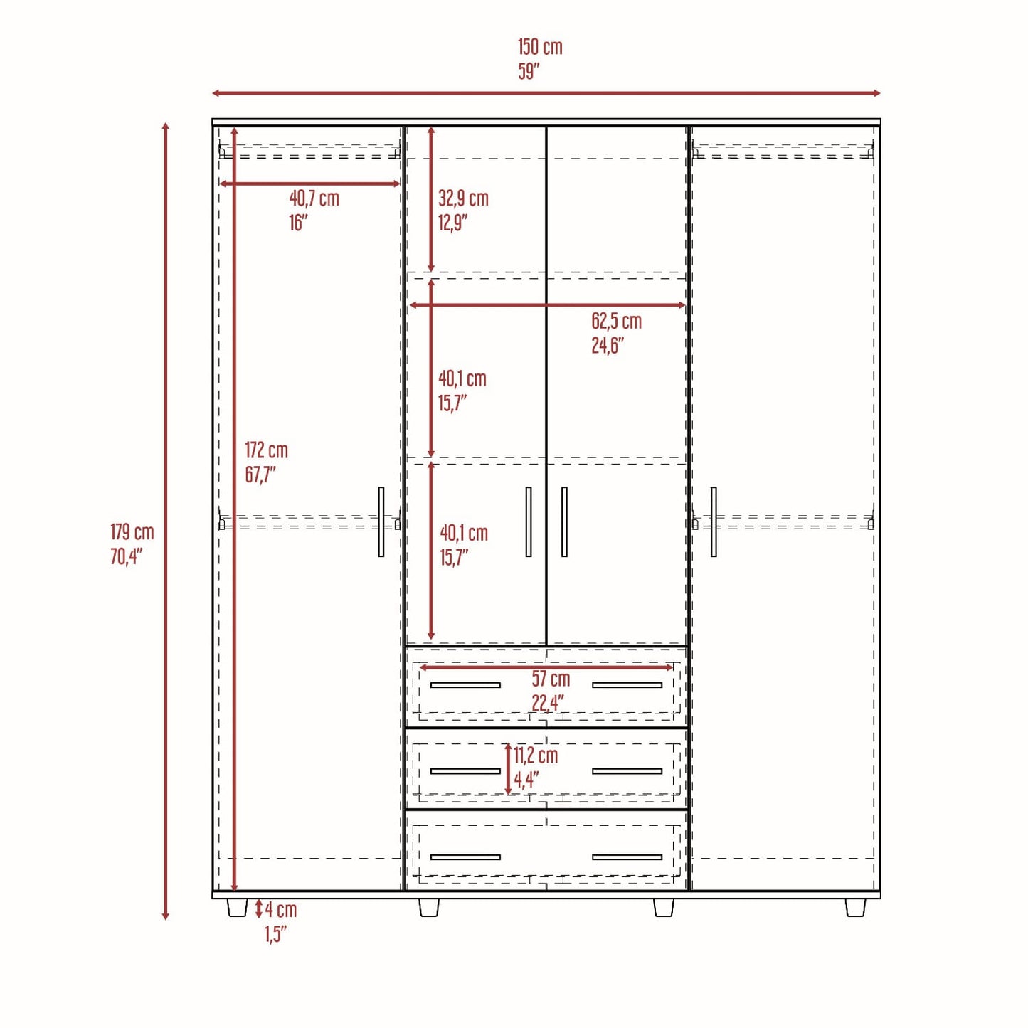 Closet Fontan 179X150X49 Rta Fresno Europeo