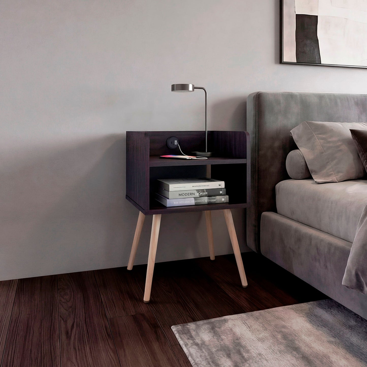 Mesa De Noche Didi Usb 58X40X34 Rta Wengue Zf