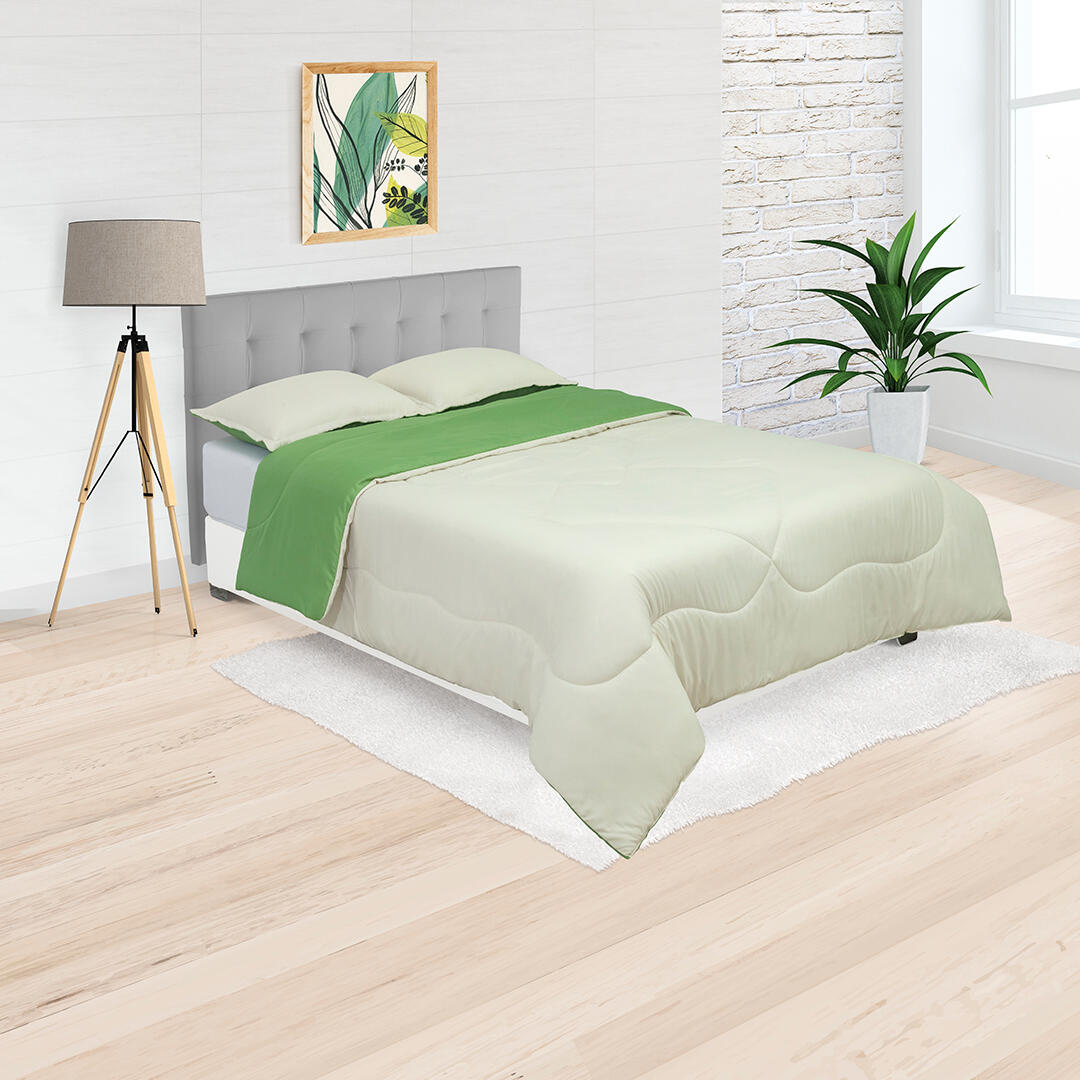 Cubrelecho Semiacolchado Solo Fondo Verde Manzana Y Blanco Ultra Suave