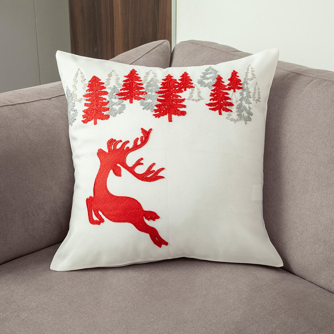 Par De Forros  De Navidad Bordado Reno Fondo Blanco