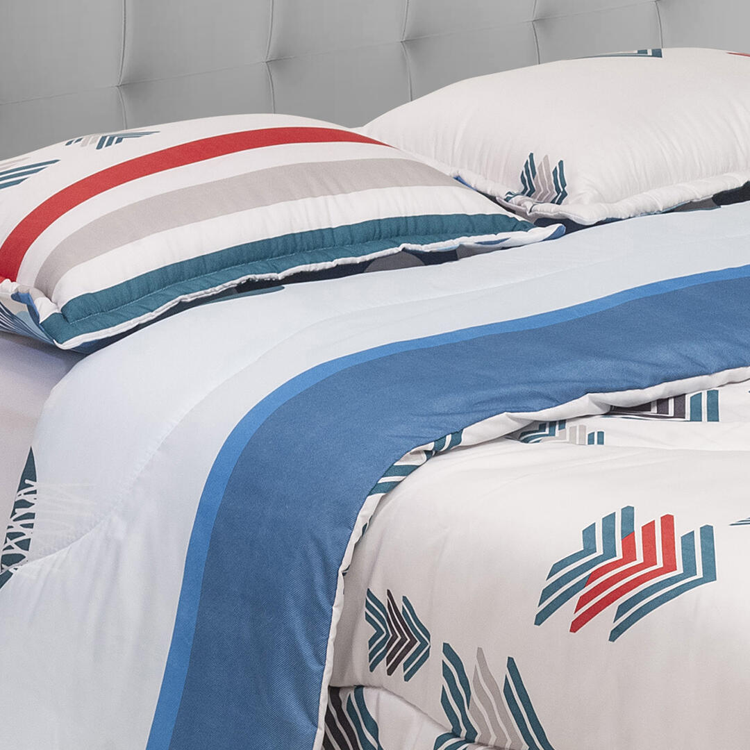 Cubrelecho Super Acolchado Azul Y Blanco Con Flechas Ultra Suave