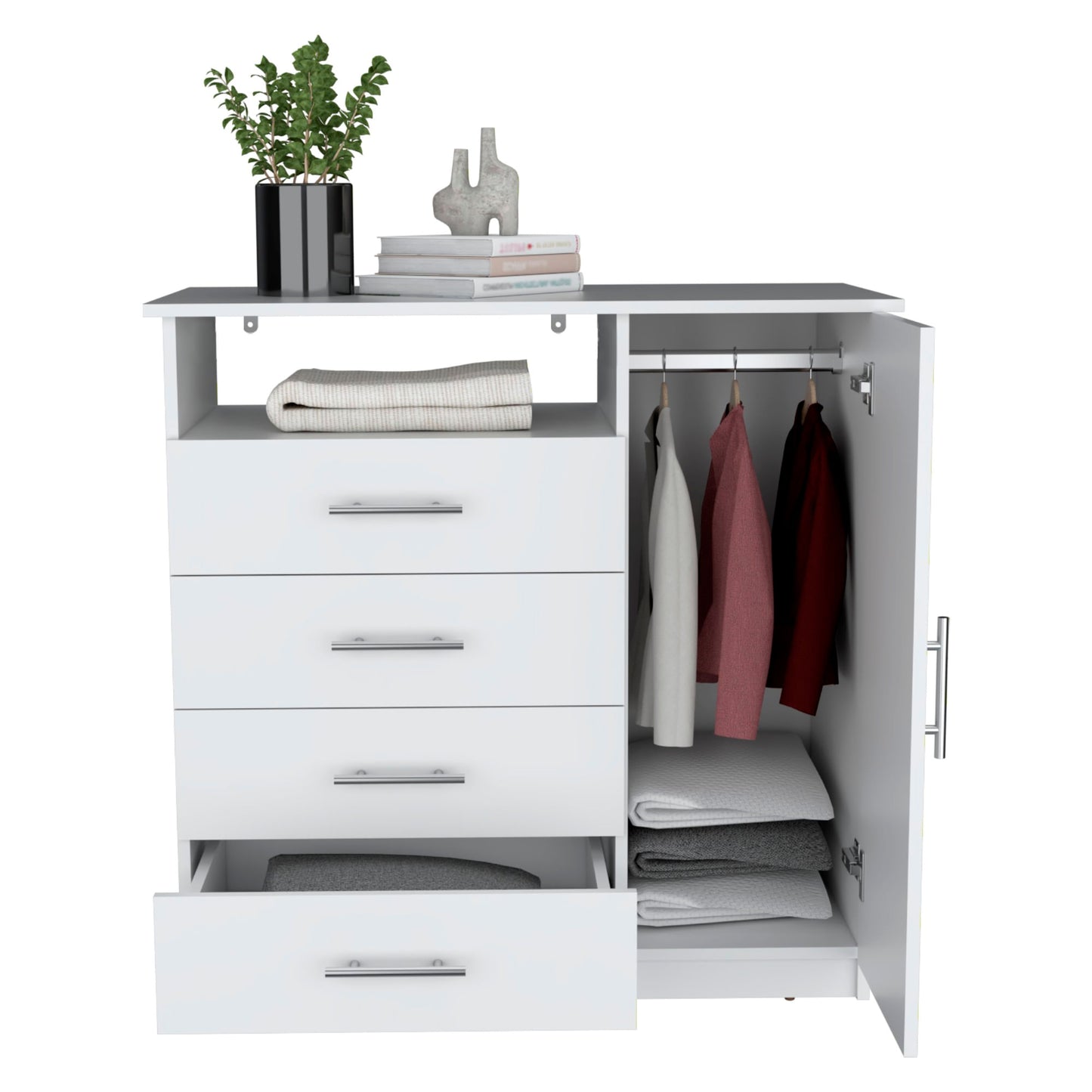 Comoda Peru 4 Cajones 1 Puerta 88X91X45 Rta Blanco