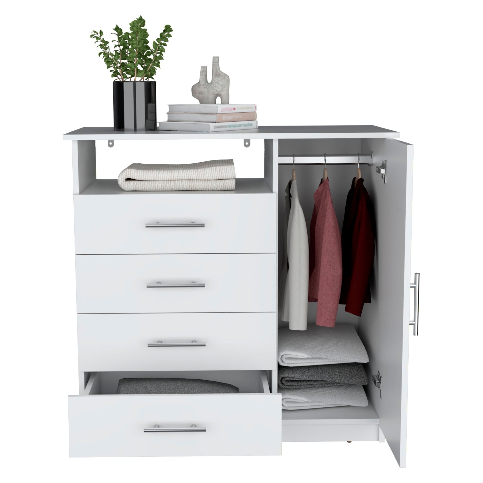 Comoda Peru 4 Cajones 1 Puerta 88X91X45 Rta Blanco