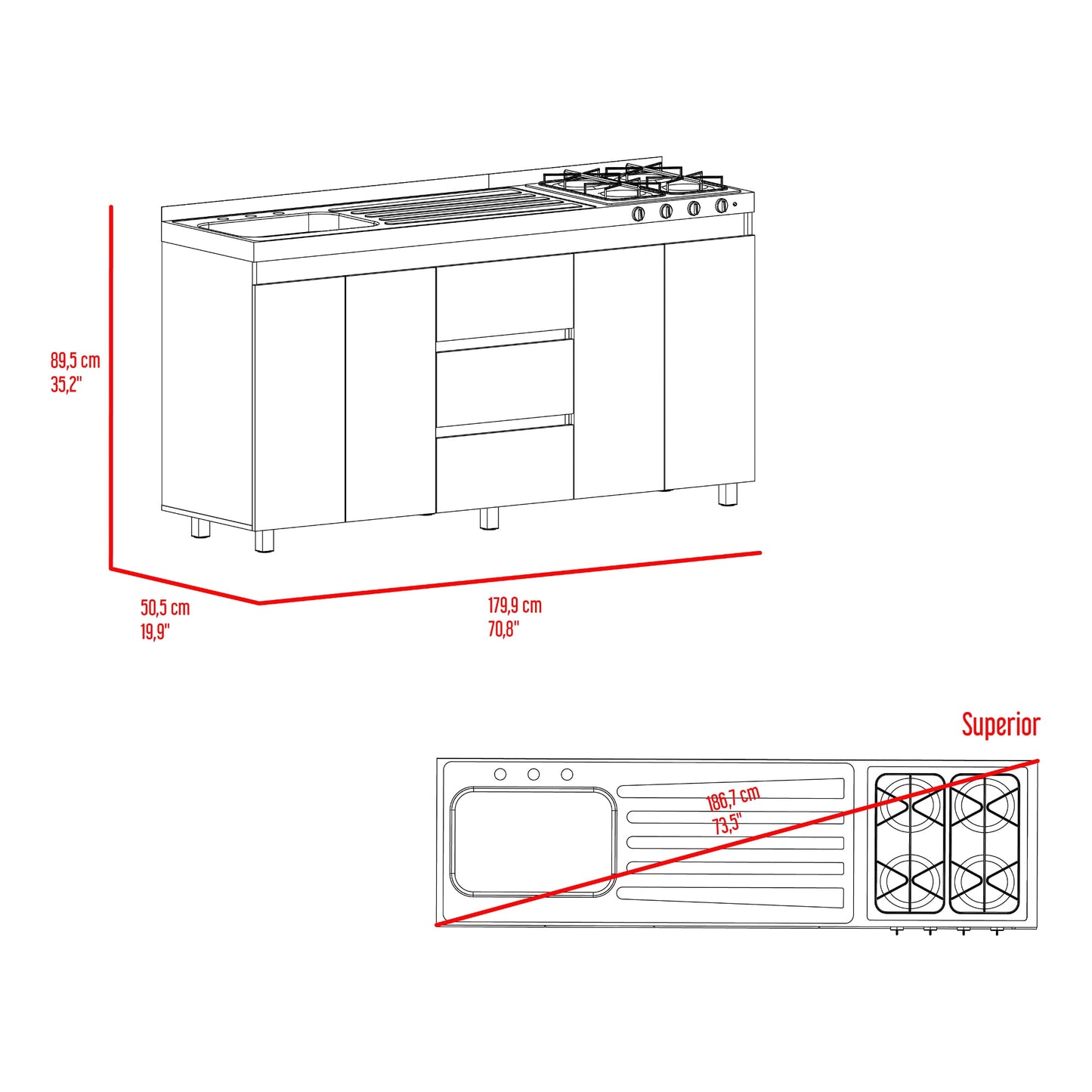 Mueble Inferior Cocina Boreal Izq 89X179X49 Rta Blanco Fresno