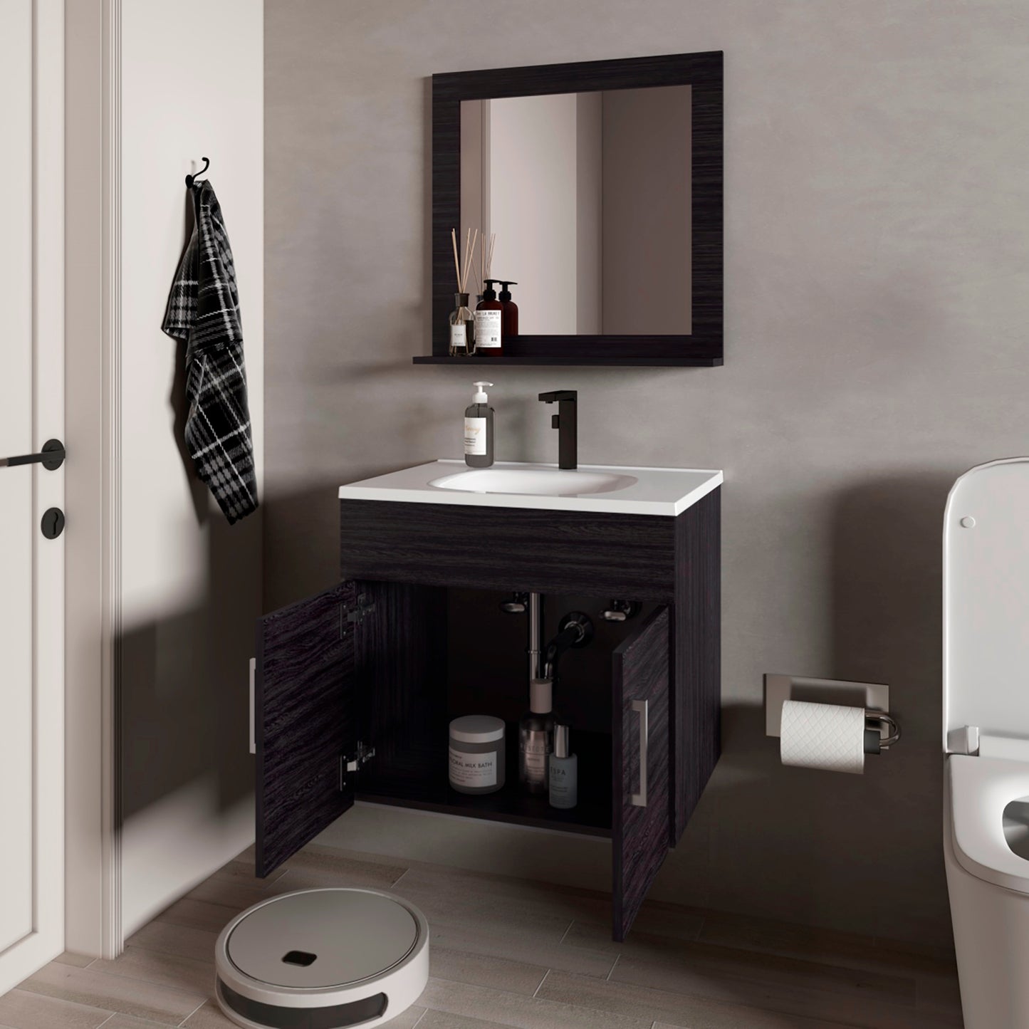 Set Mueble De Baño Blake + Espejo 53X61X45 Rta Wengue Zf