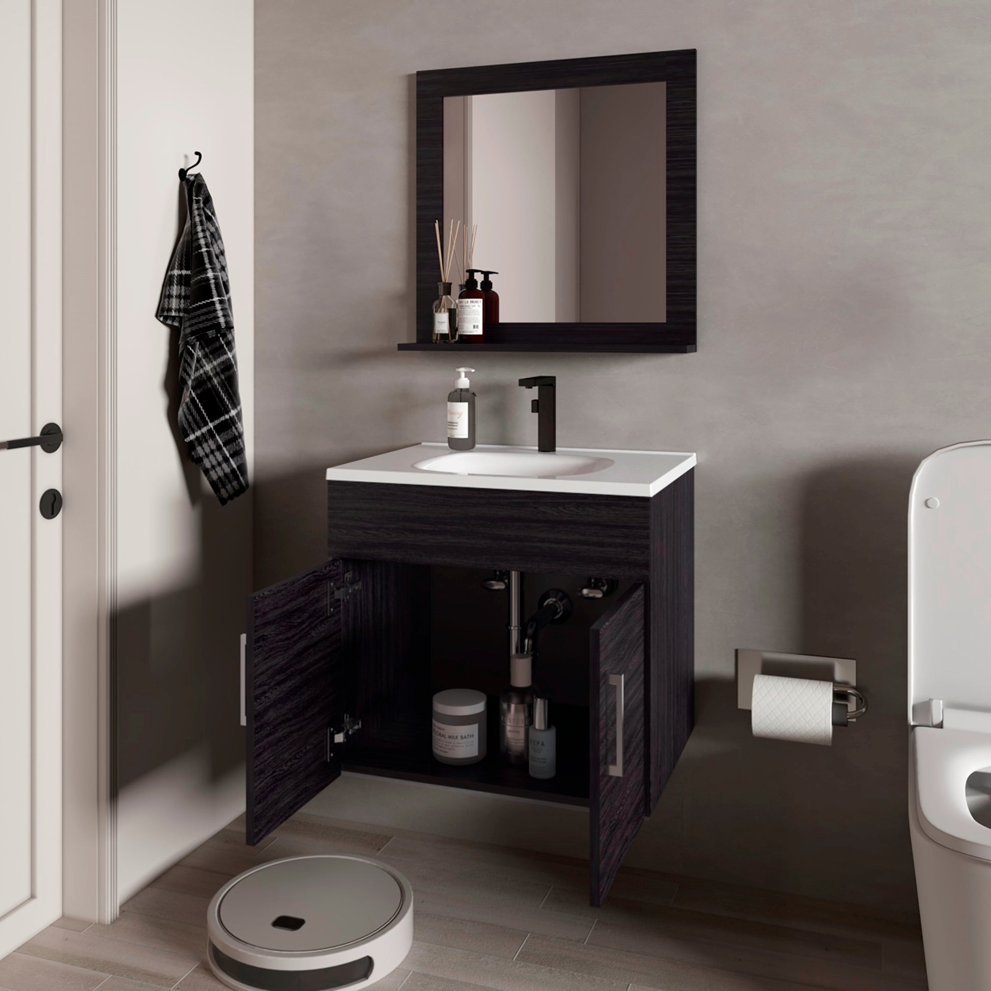 Set Mueble De Baño Blake + Espejo 53X61X45 Rta Wengue Zf