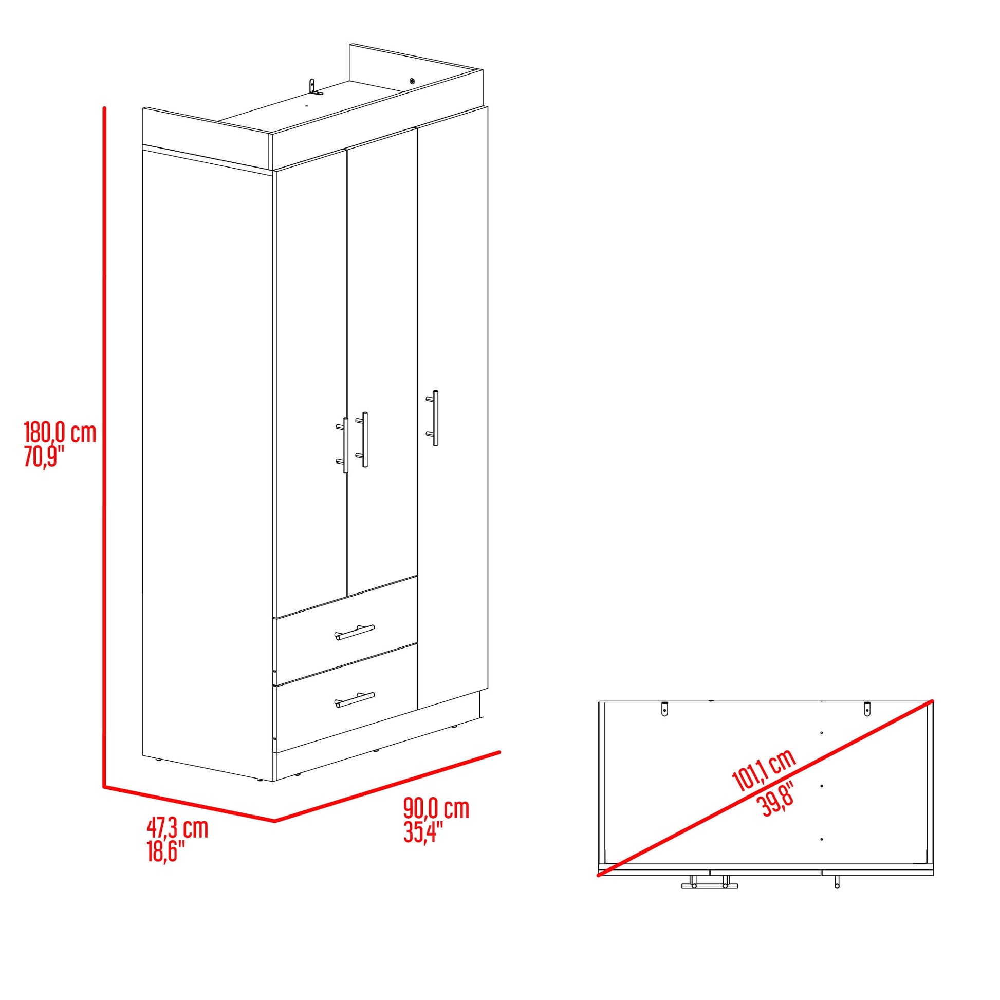 Closet Houston 3 Puertas 2 Cajones 180X90X47 Rta Cartagena Wengue