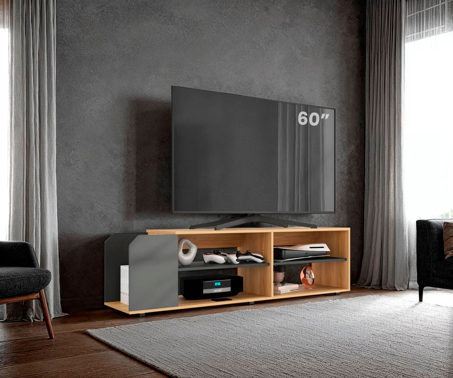 Rack Para Tv Solene 42X150X35 Rta Fresno Plomo