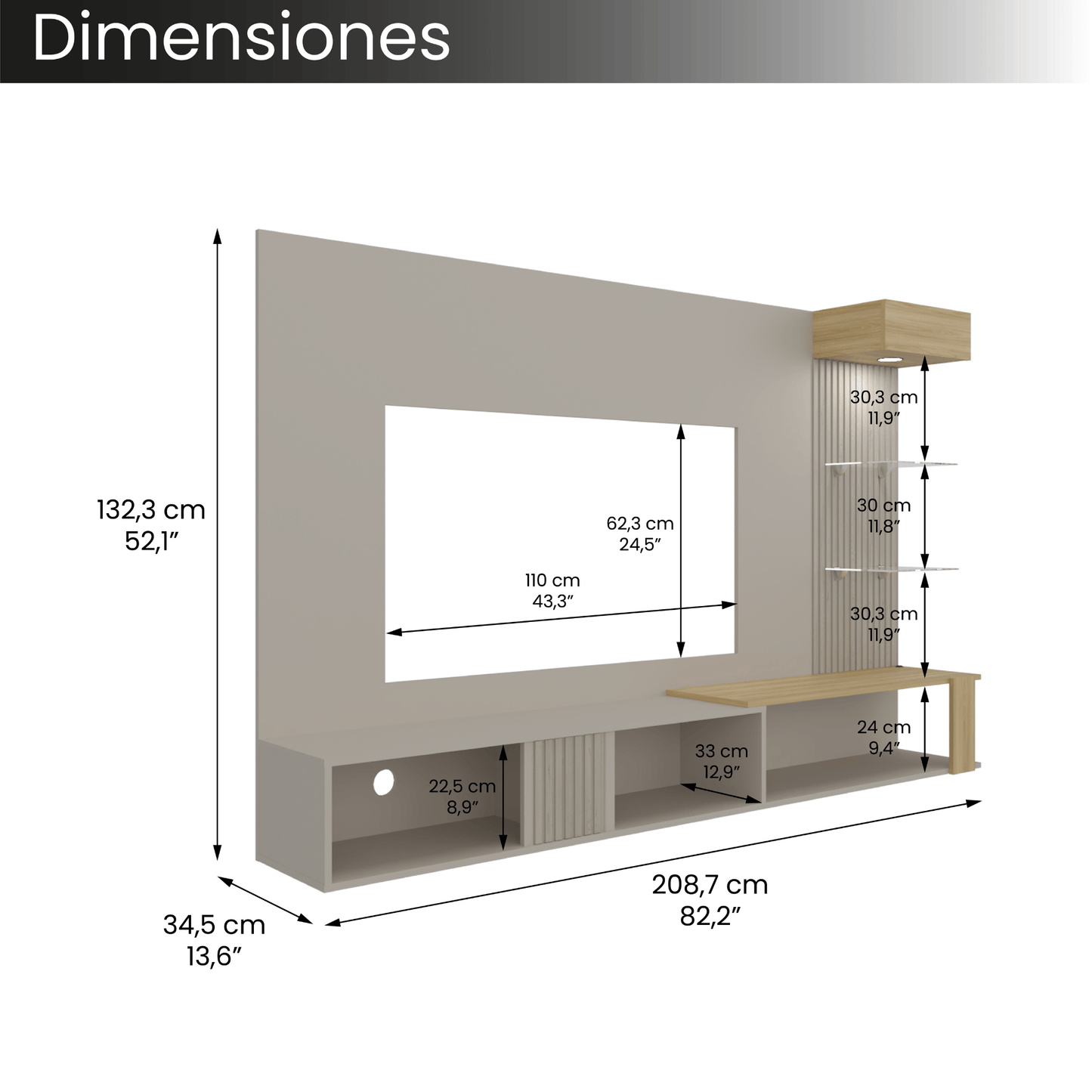 Panel De Tv Isolde 132X208X734 Rta Capri Fresno