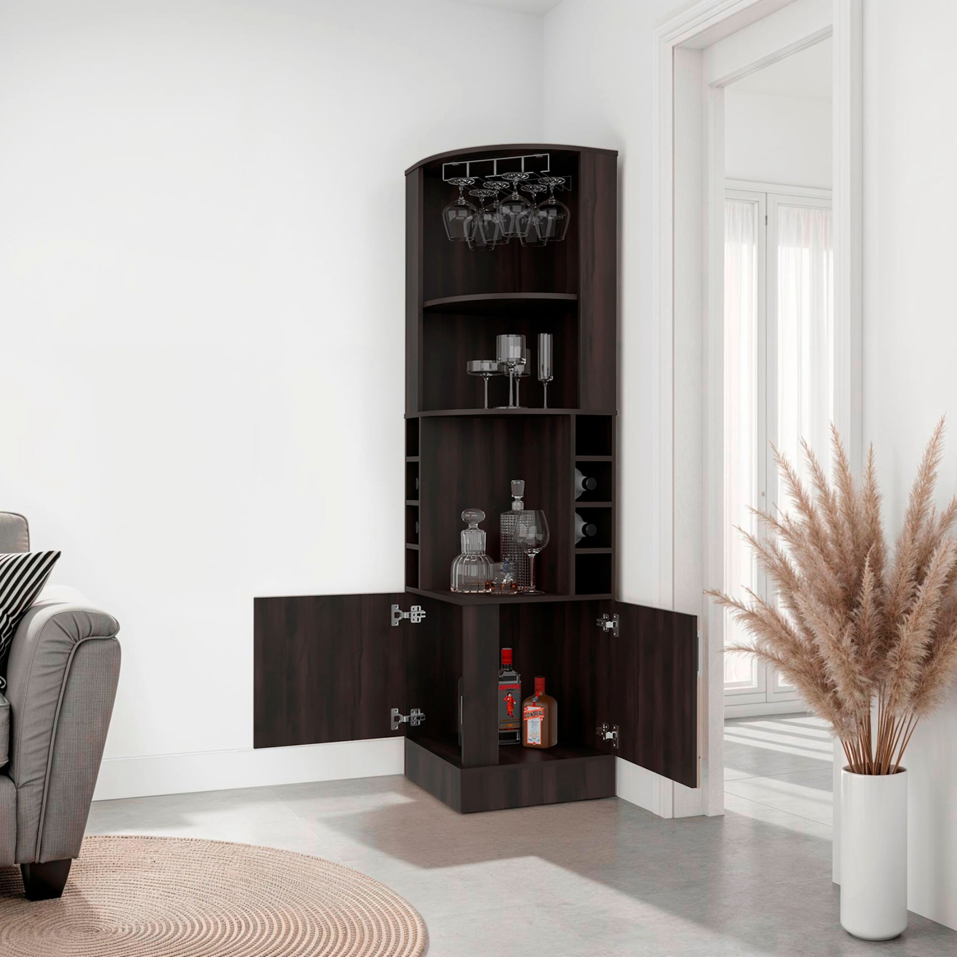 Mueble Bar Esquinero Beijing 180X46X46 Rta Nogal Zf