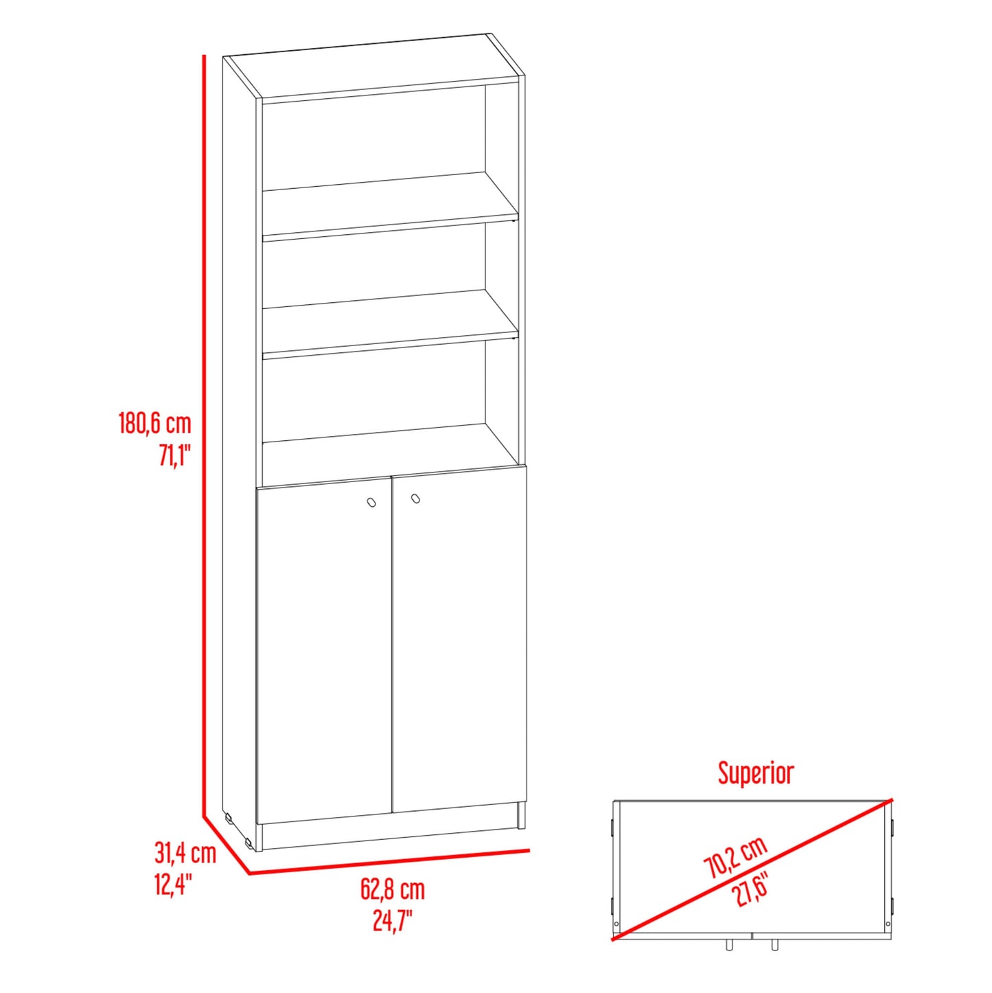 Estante Home Con Puertas 180X62X29 Rta Fresno Eu Blanco Mqz