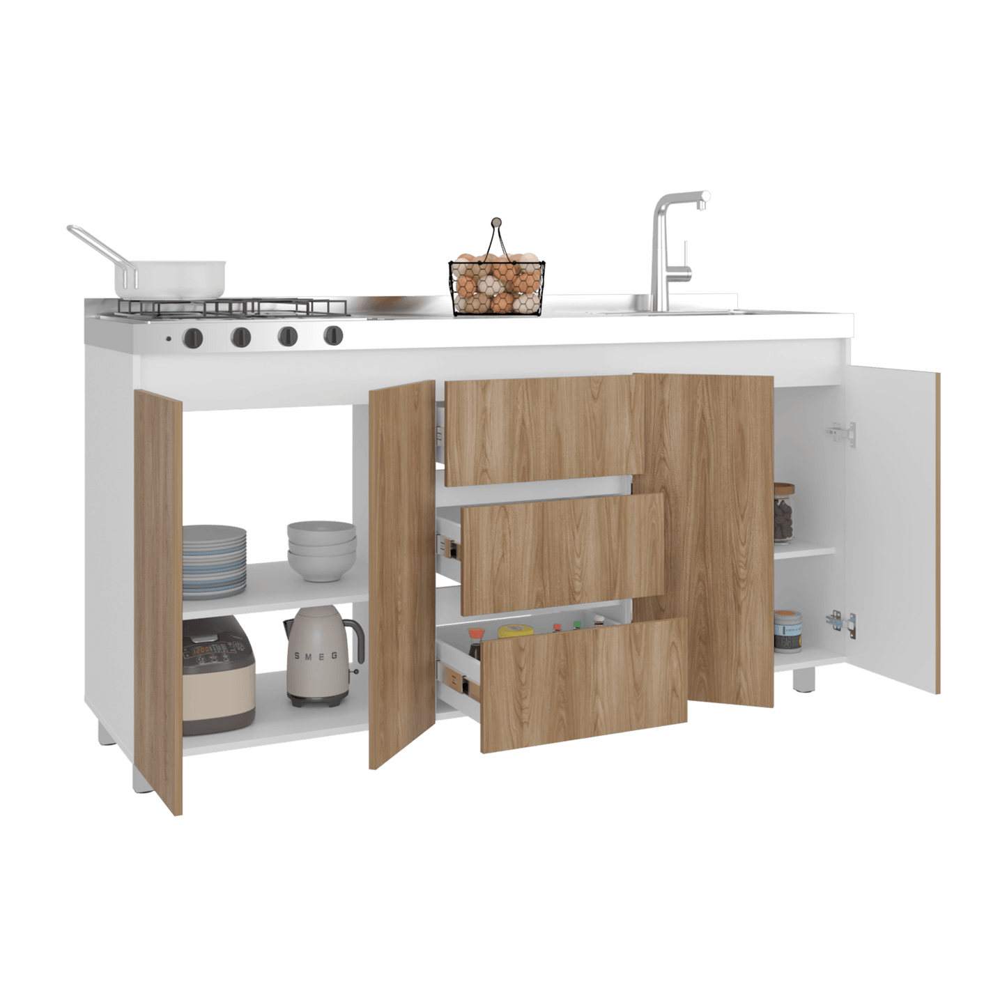 Mueble Inferior Cocina Der 180 Boreal 89X179X49 Rta Blanco Fresno