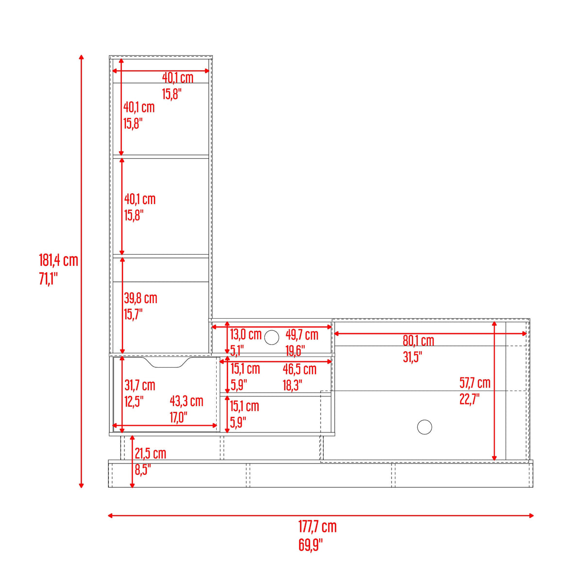 Centro De Entretenimiento Blake 181X177X43 Rta Fresno Blanco