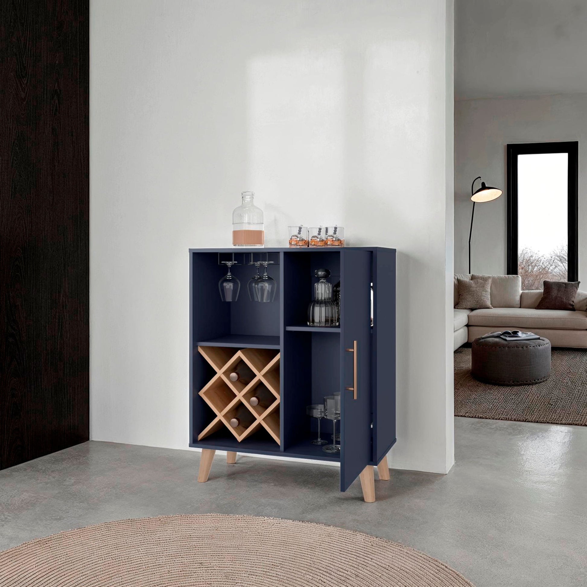 Mueble Bar Baja Cueva 98X80X38 Azul Fresno Zf