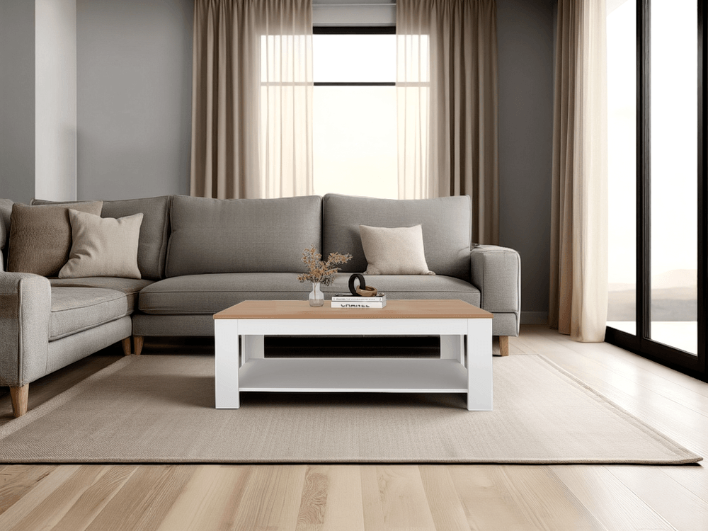 Mesa De Centro Cecil 41X120X60 Rta Blanco Fresno Zf