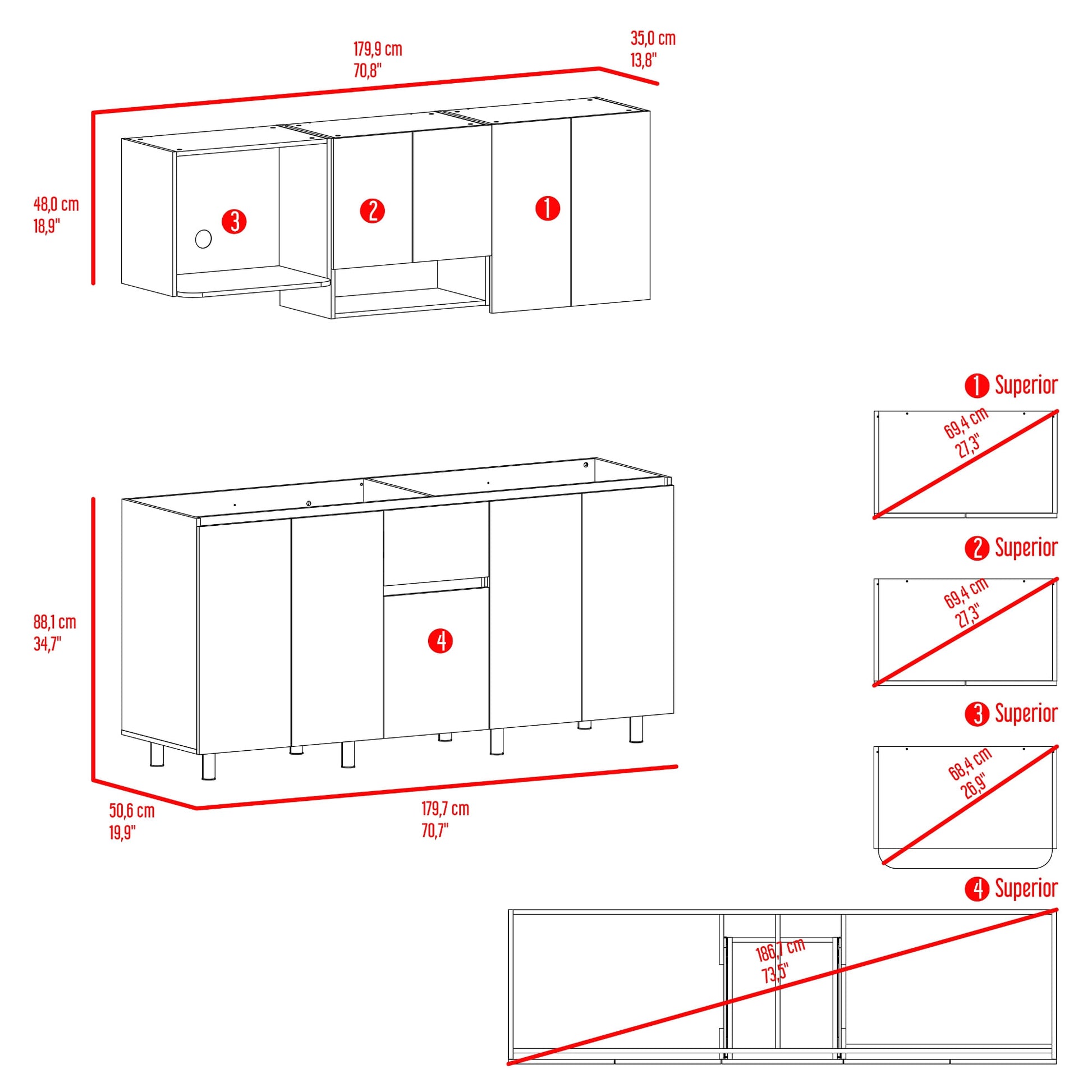 Cocina Frank Para Mesón Derecho 200X180X50 Rta Fresno Eu Capri