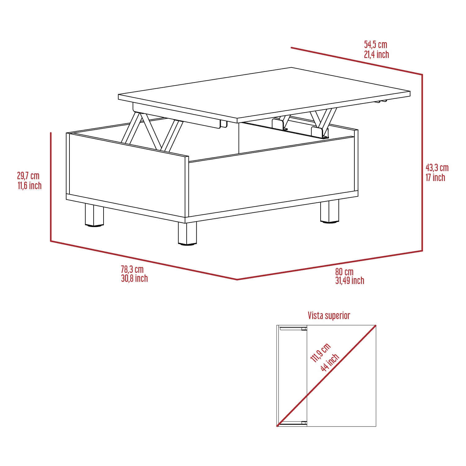 Mesa De Centro Funcional 5G-2 (1C) Milan+Wengue 29.7X80X54.5 Cm