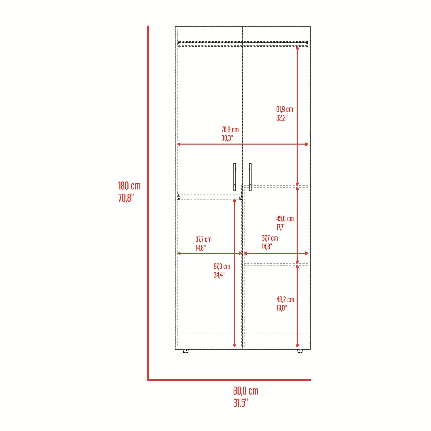 Closet Tera 2.0 180 X 80 X 48 Rta Fresno Blanco