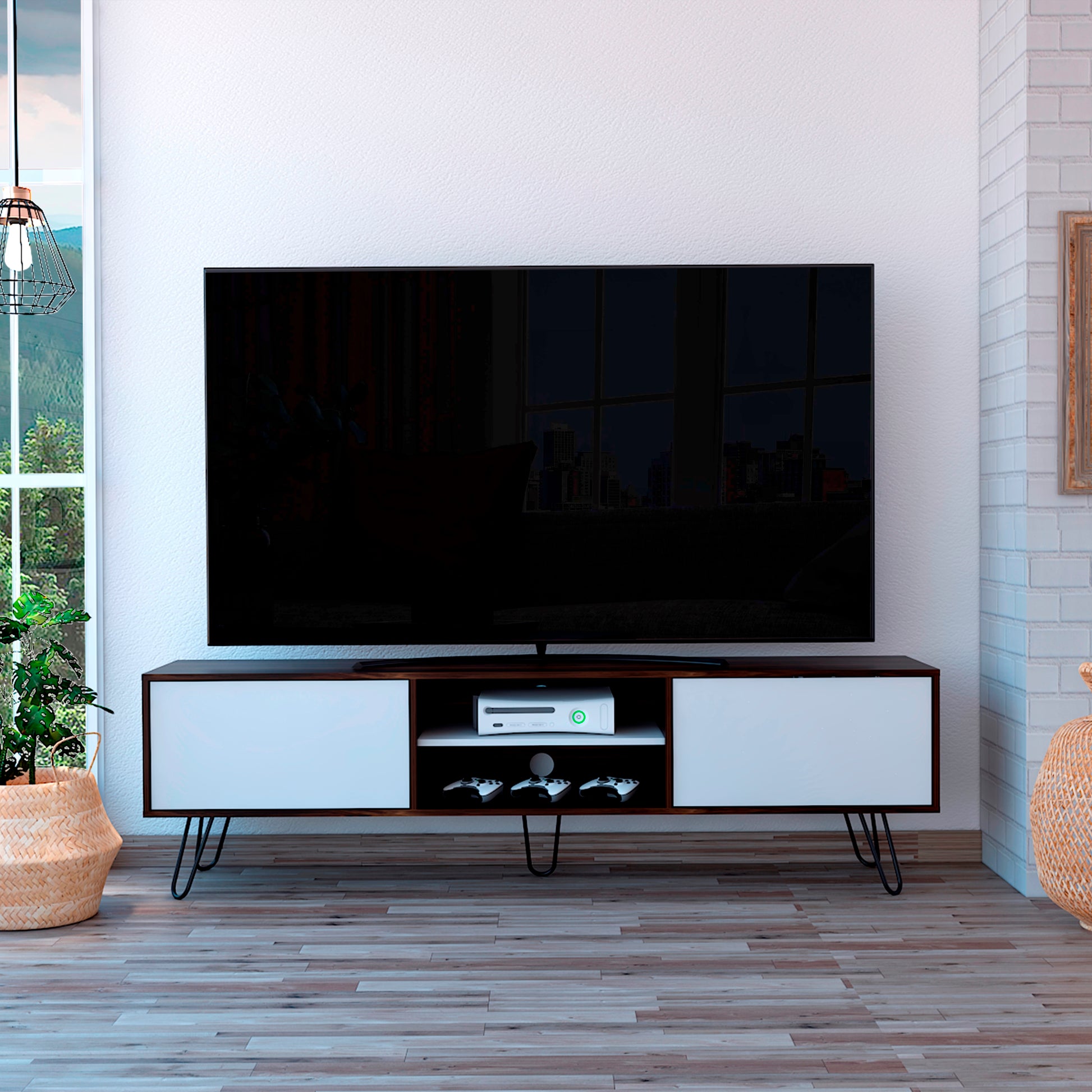 Rack Para Tv 80 52 X 180 Vassel Rta Nogal Blanco