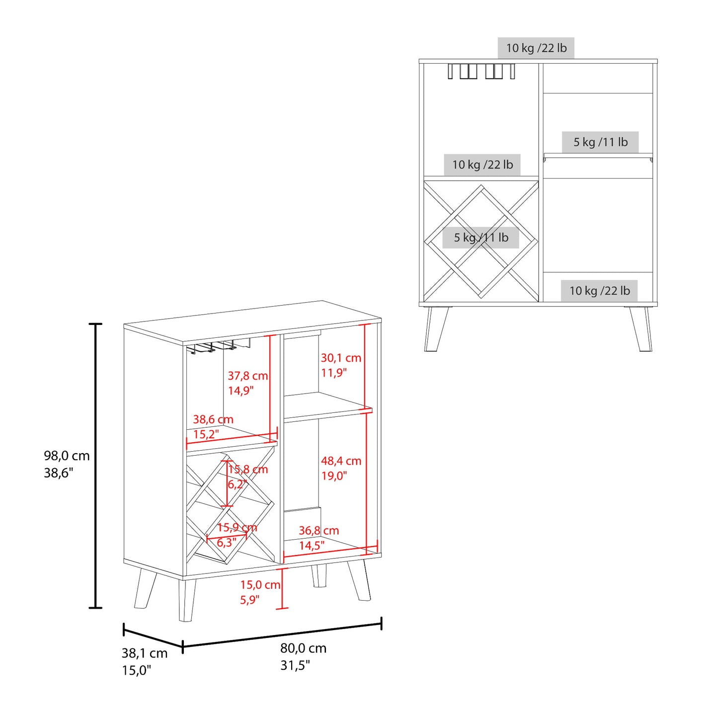 Mueble Bar Baja Cueva 98X80X38 Azul Fresno Zf