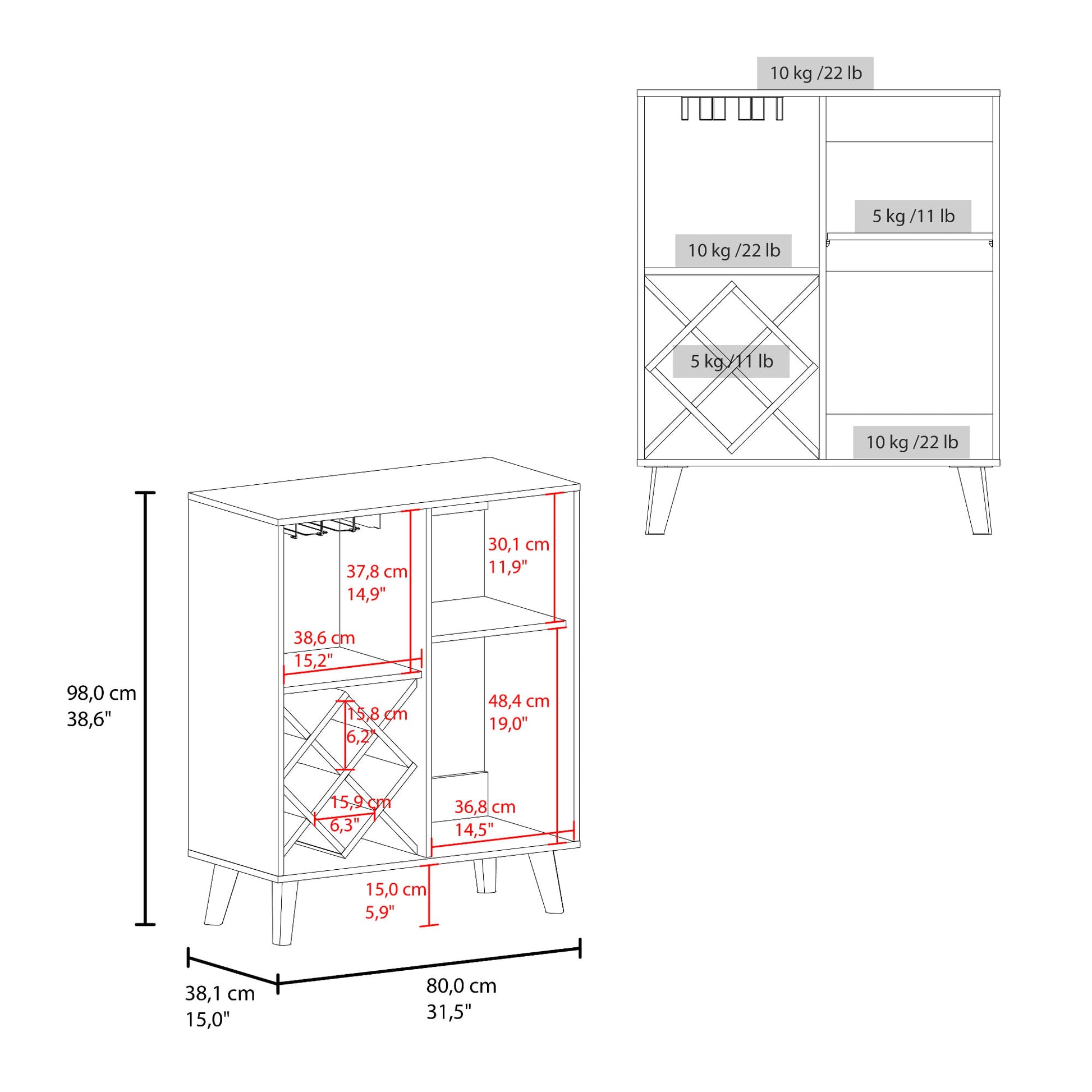 Mueble Bar Baja Cueva 98X80X38 Azul Fresno Zf