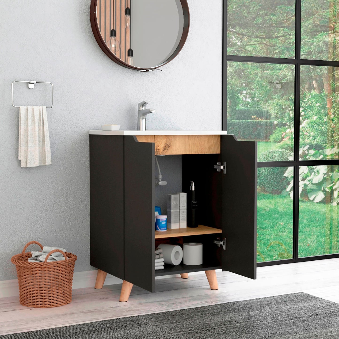 Mueble De Baño A Piso Lavamanos Laurent Rta Plomo Duna