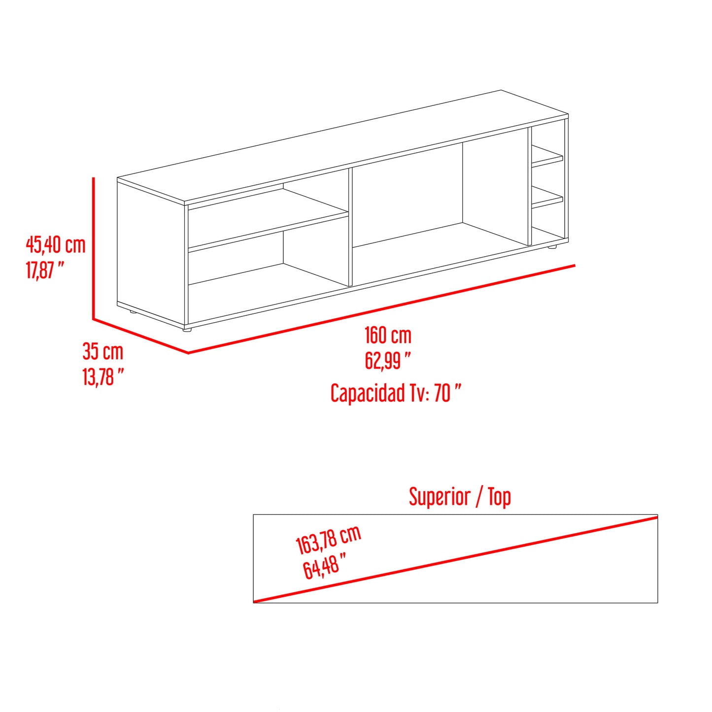 Rack De Tv Suxta 45X160X35 Rta Fresno Europeo