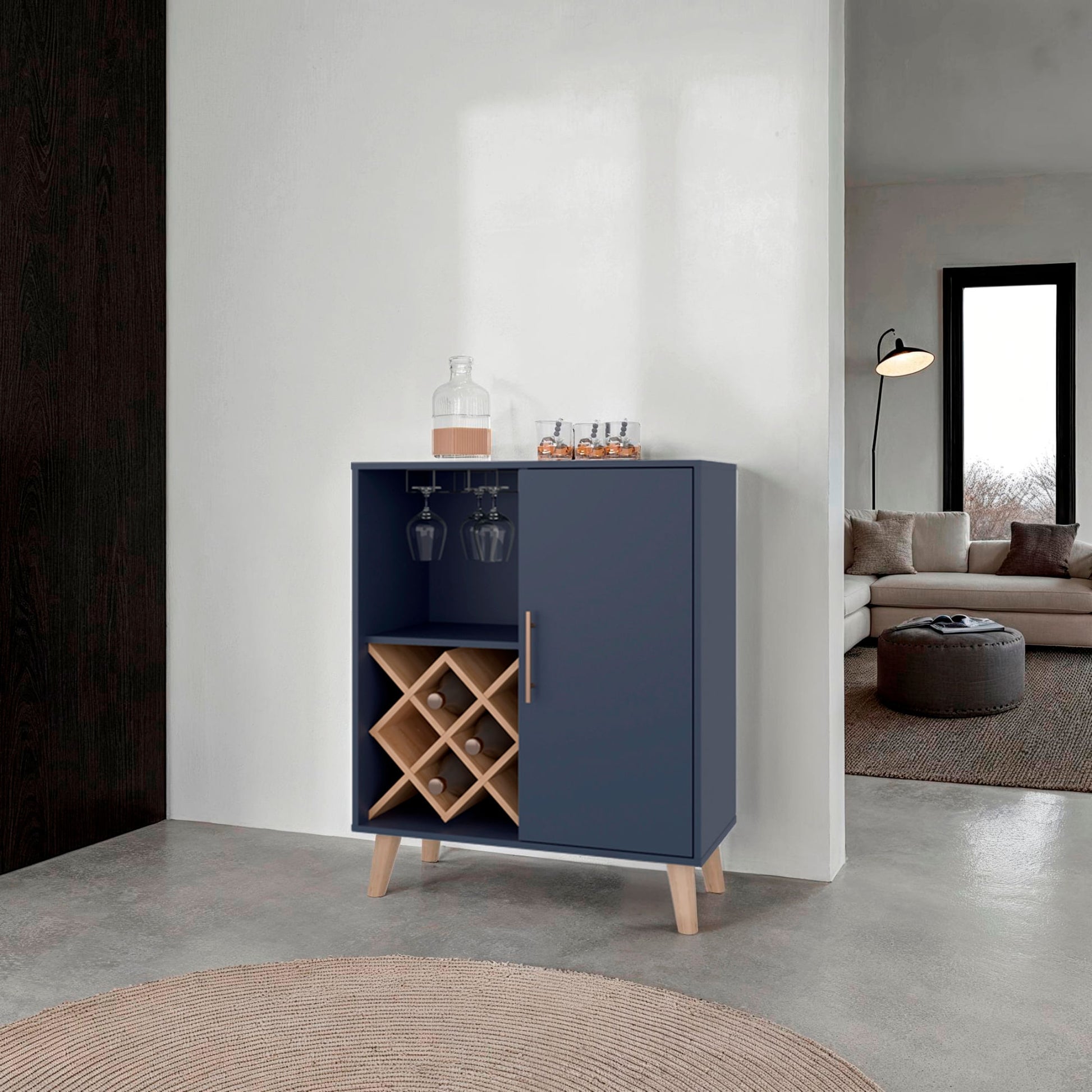 Mueble Bar Baja Cueva 98X80X38 Azul Fresno Zf