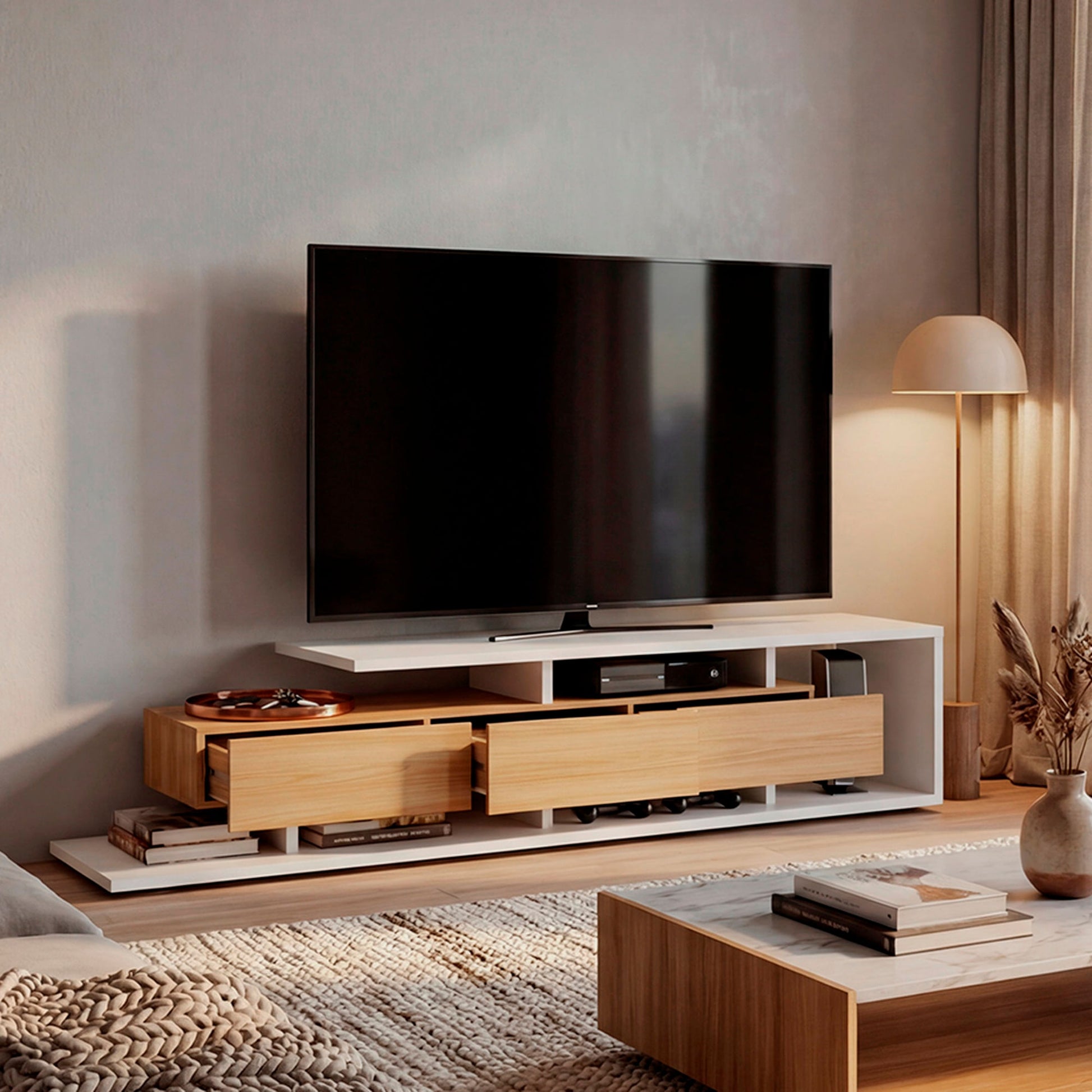 Rack De Tv Quito 44X200X50 Rta Blanco Mqz Fresno